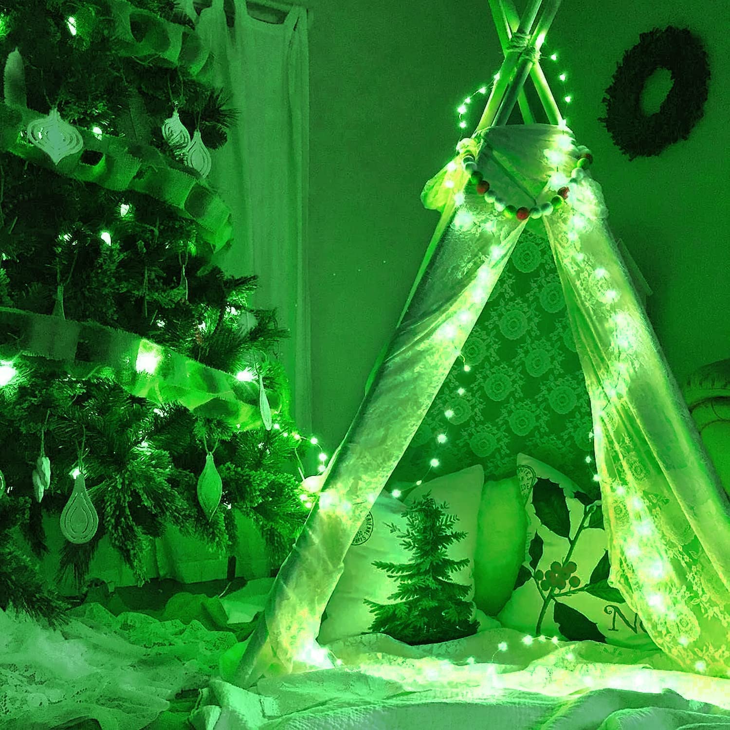JMEXSUSS 4 Pack 50 LED St. Patrick's Day Fairy Lights - 16.1ft Green Battery Operated String Lights, Waterproof for Indoor & Outdoor Use - Perfect for Bedroom, Garden, Party, Christmas & Holiday Decorations