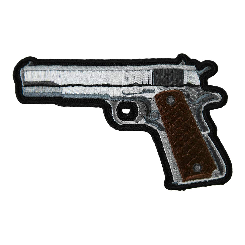 Premium Embroidered Handgun Patch with Brown Grips - Left Facing Design for Tactical Gear, Gun Enthusiast Collections & Range Accessories