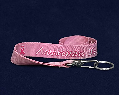 Pink Ribbon Lanyards 2 Pack - Breast Cancer Awareness Keychains for Fundraising & Events