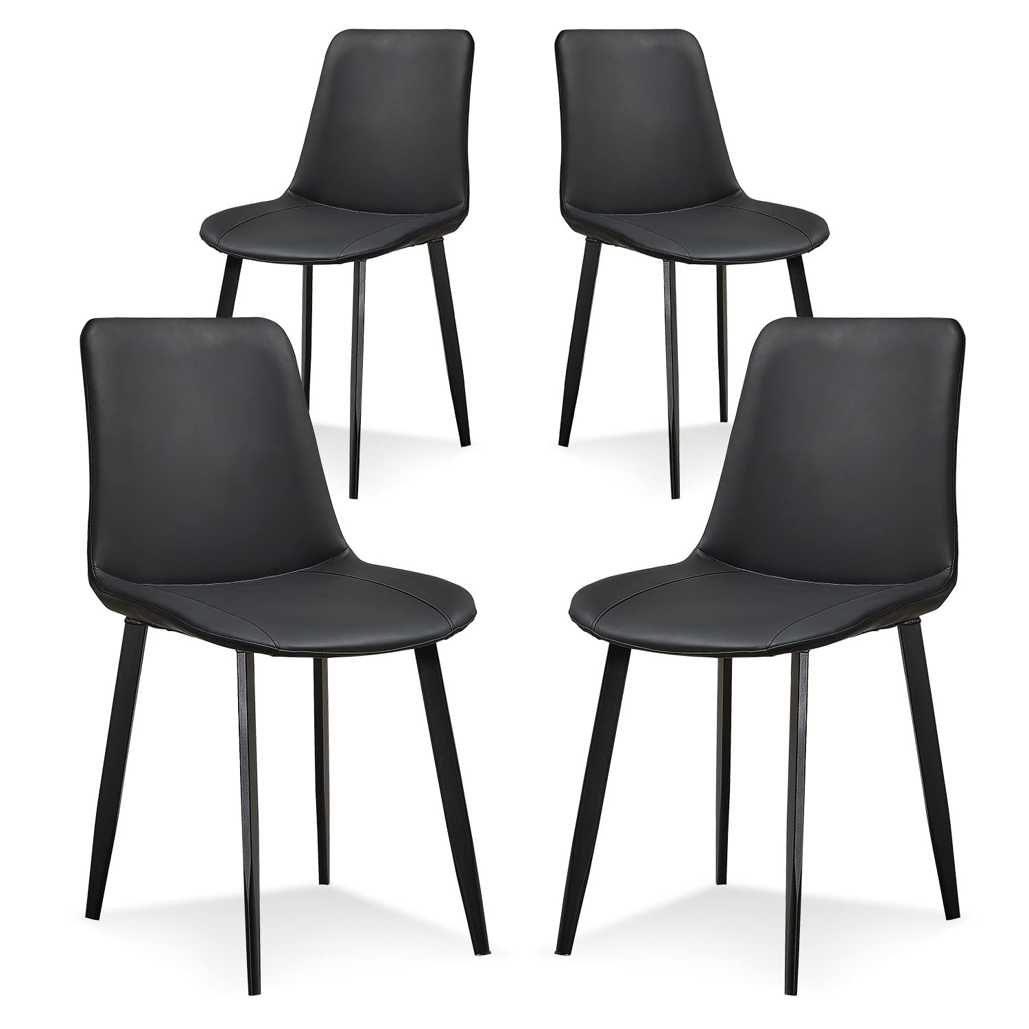 Set of 4 Black Faux Leather Dining Chairs - Mid Century Modern Kitchen Chairs with Sturdy Metal Legs for Dining Room, Restaurant & Living Room - Perfect for Home Decor, Office Meetings and Family Gatherings