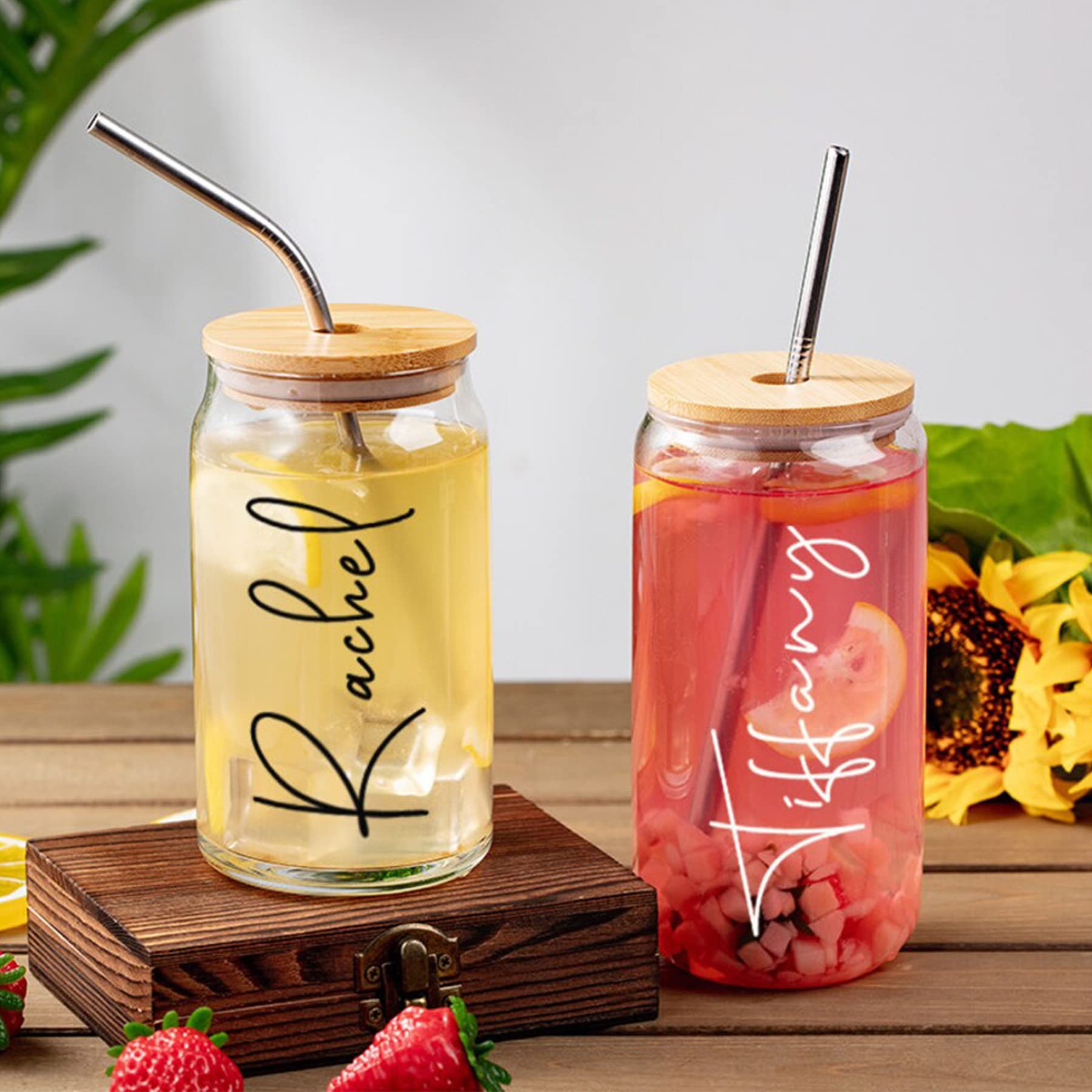 Personalized 18oz Iced Mason Jar Coffee Cup - Clear Glass Tumbler with Bamboo Lid & Stainless Steel Straw - Perfect for Cold Brew, Smoothies, Cocktails & Iced Tea - Reusable Drinking Cup for Coffee, Beer, Juice & Jam Storage