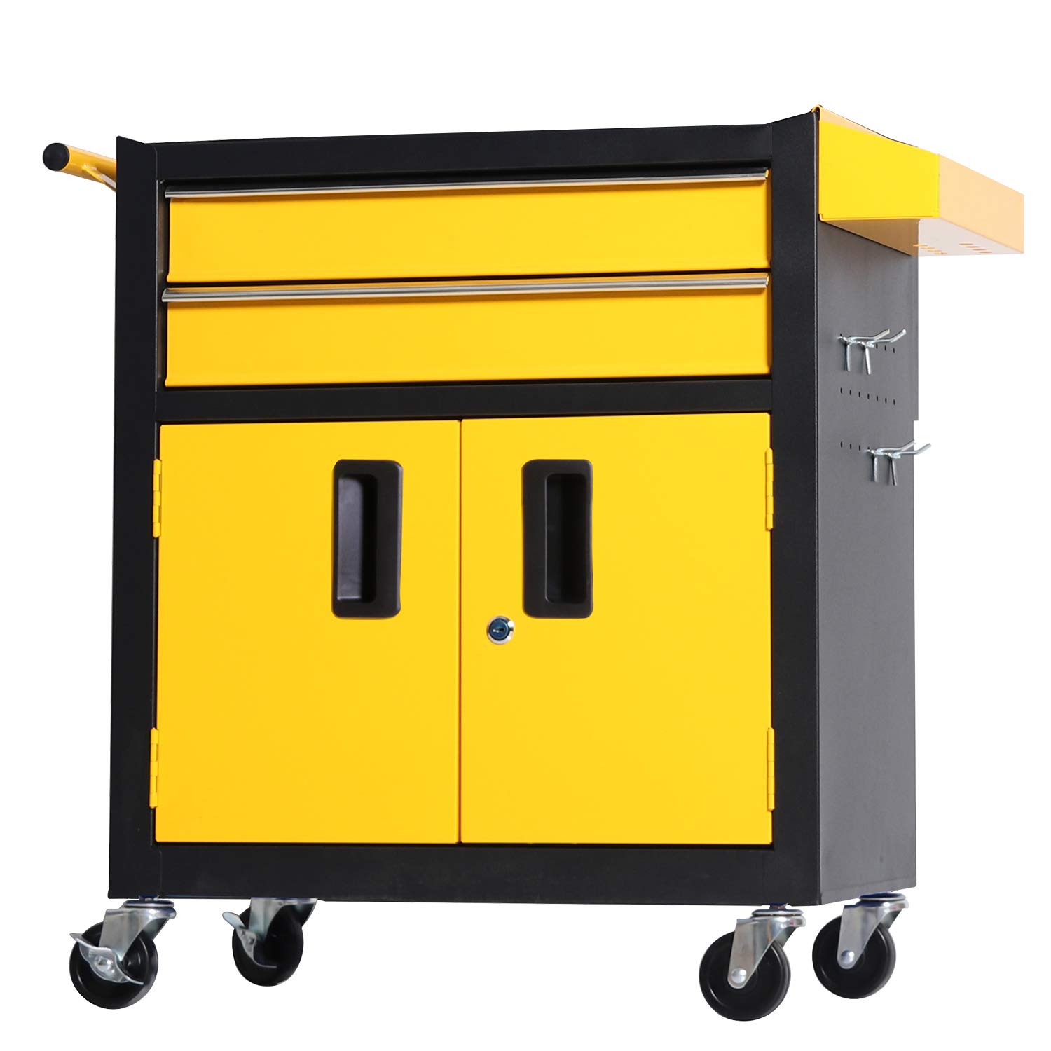 Heavy Duty Steel Rolling Tool Chest with Lockable Doors - TZ12 Black Yellow | Portable Tool Storage Cart for Garage, Workshop & DIY Projects