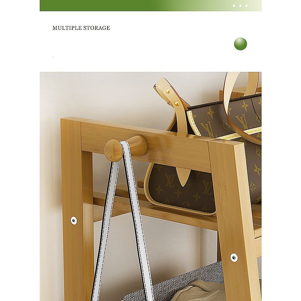 Portable Bamboo Clothes Rack - Adjustable Garment Stand with Wheels for Hanging Coats, Dresses & Pants | Perfect for Small Spaces, Closets, Laundry Rooms & Dorm Rooms