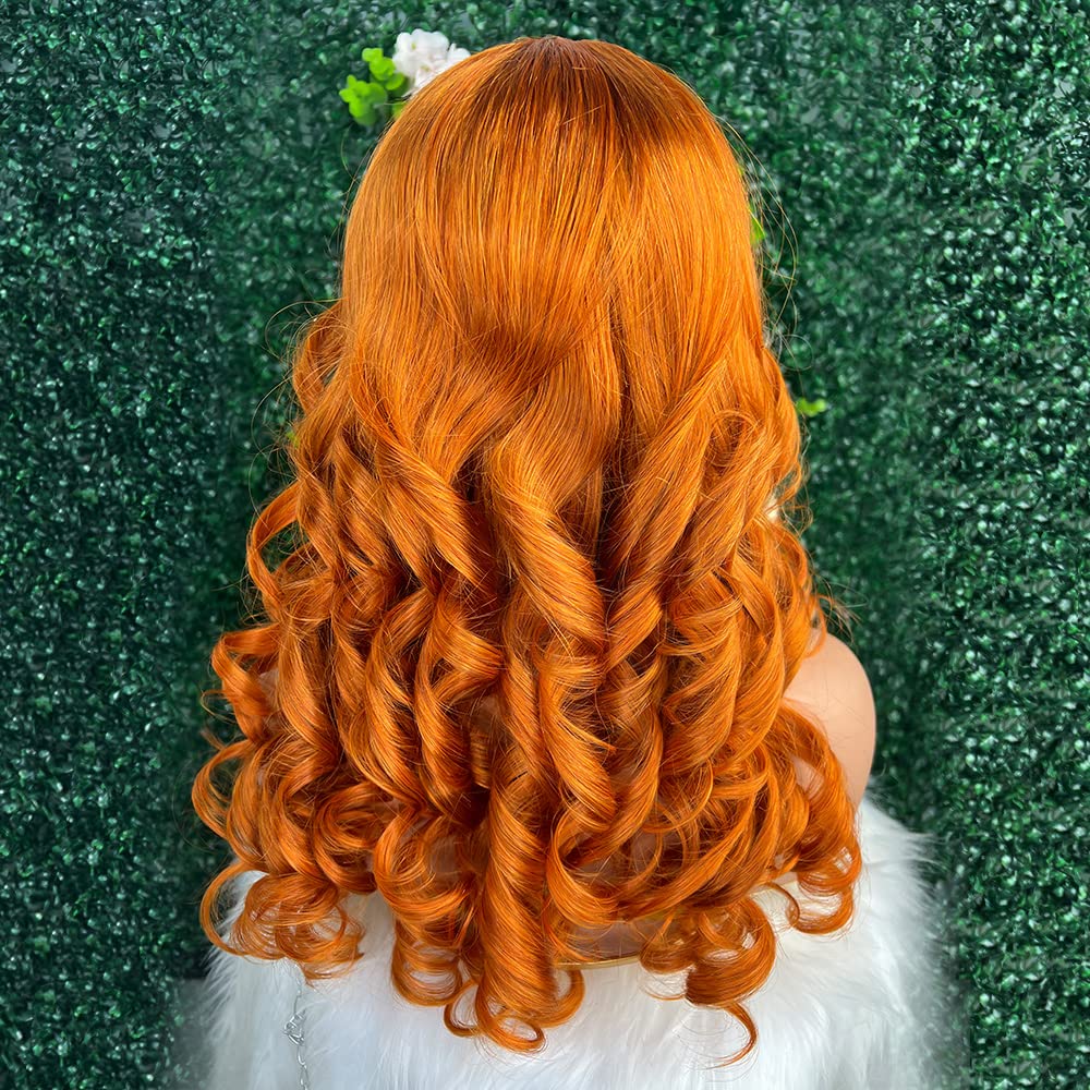 13x4 Lace Front Human Hair Wig - Ginger Orange with 613 Blonde Highlights | 20 Inch Body Wave Skunk Stripe Wig for Black Women | Perfect for Cosplay, Halloween, Parties & Daily Wear