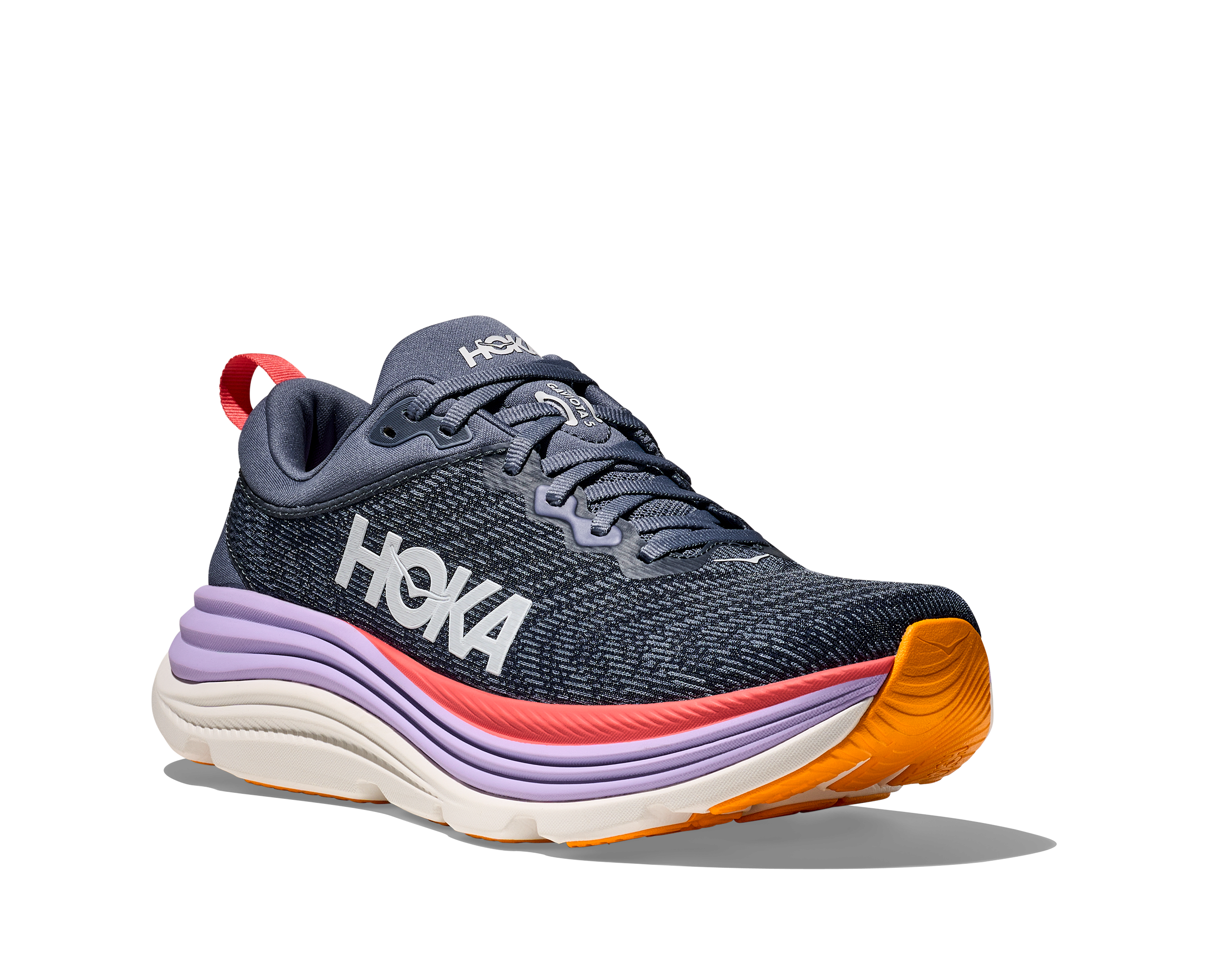 Women's HOKA Gaviota 5 Wide Running Shoes - ARP Anchor/Grapefruit Color - Stability & Cushion for Long-Distance Running & Walking