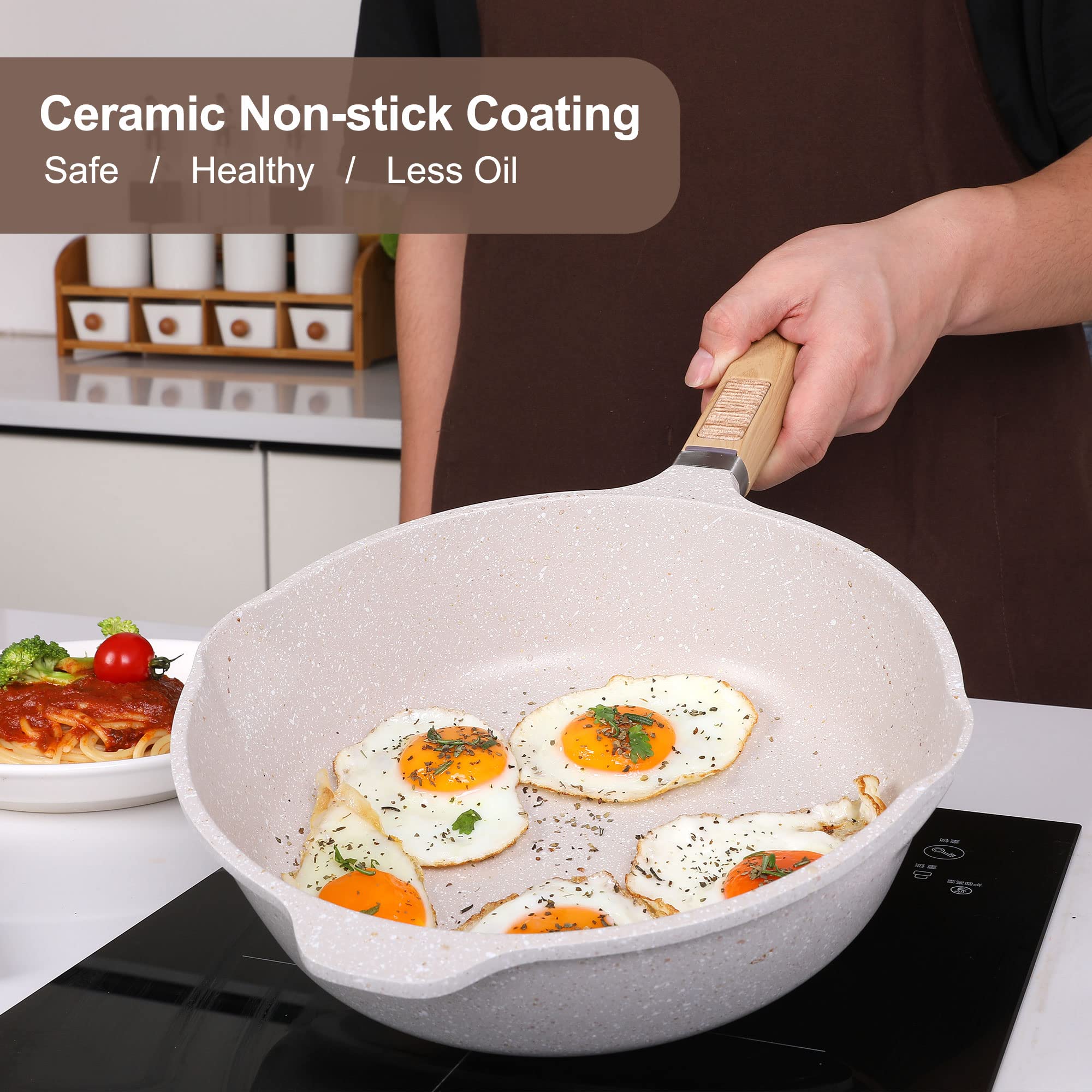 Premium Nonstick Pots and Pans Set - 12-Piece Granite Coated Cookware & Bakeware Kit with Frying Pan, Stockpot, Saucepan, Baking Sheets - Induction Compatible for Gas, Electric & Ceramic Stoves - Perfect for Home Cooking, Baking & Gift Giving