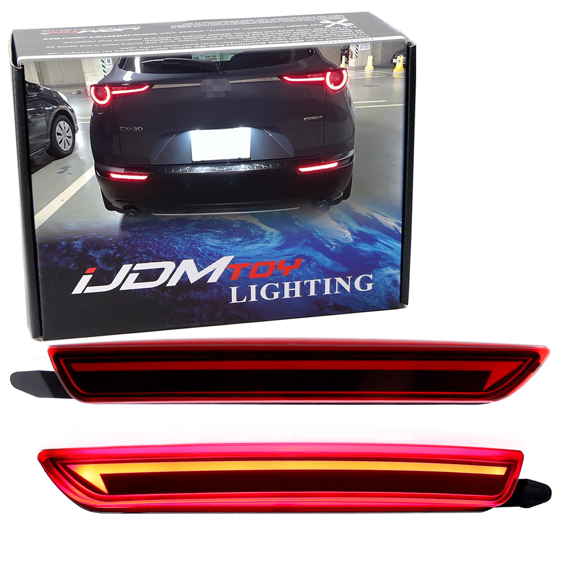 Dark Red LED Rear Bumper Reflectors for Mazda CX-30 & CX-50 - Tail Light, Brake Light & Turn Signal Enhancer | Improved Night Visibility & Safety for Off-Road & City Driving
