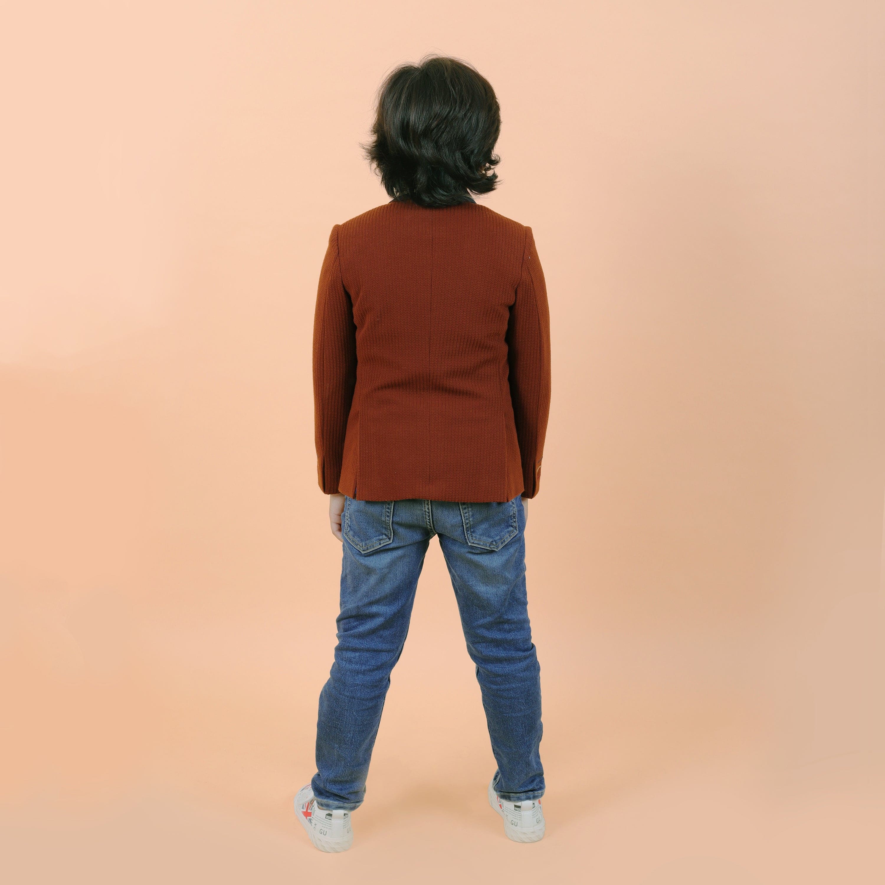 Pre Order: Stylish Brown Knit Blazer for Boys - Perfect for School, Parties & Formal Occasions