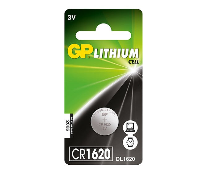 GP CR1620 Lithium Coin Battery - 1 Pack (3V, Long-Lasting Power) - Perfect for Watches, Calculators, Key Fobs & Small Electronics