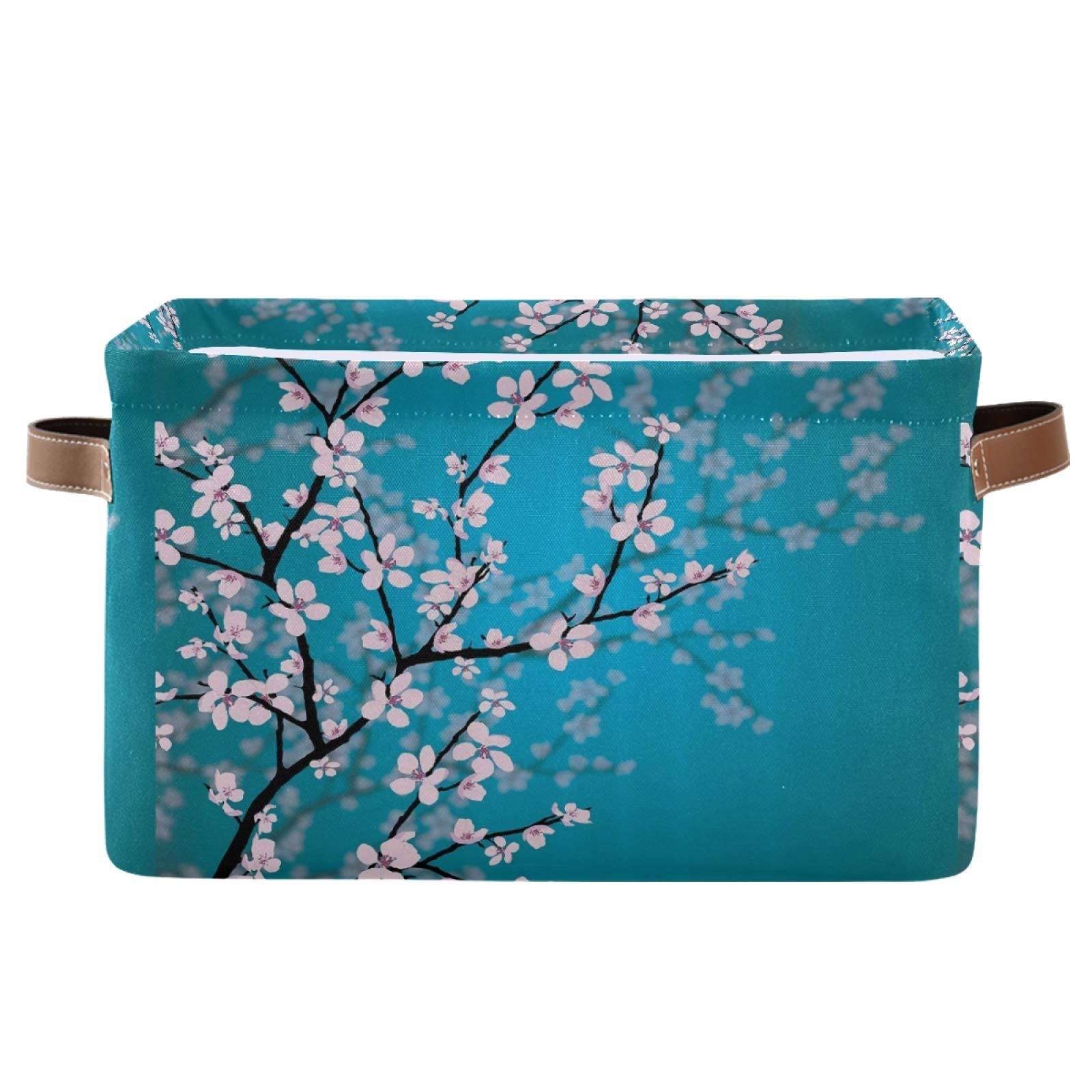 Cherry Blossom Foldable Storage Baskets with Handles - Fabric Storage Bins for Bedroom, Closet, Toys & Clothes Organization | Home Decor & Space Saving Solution