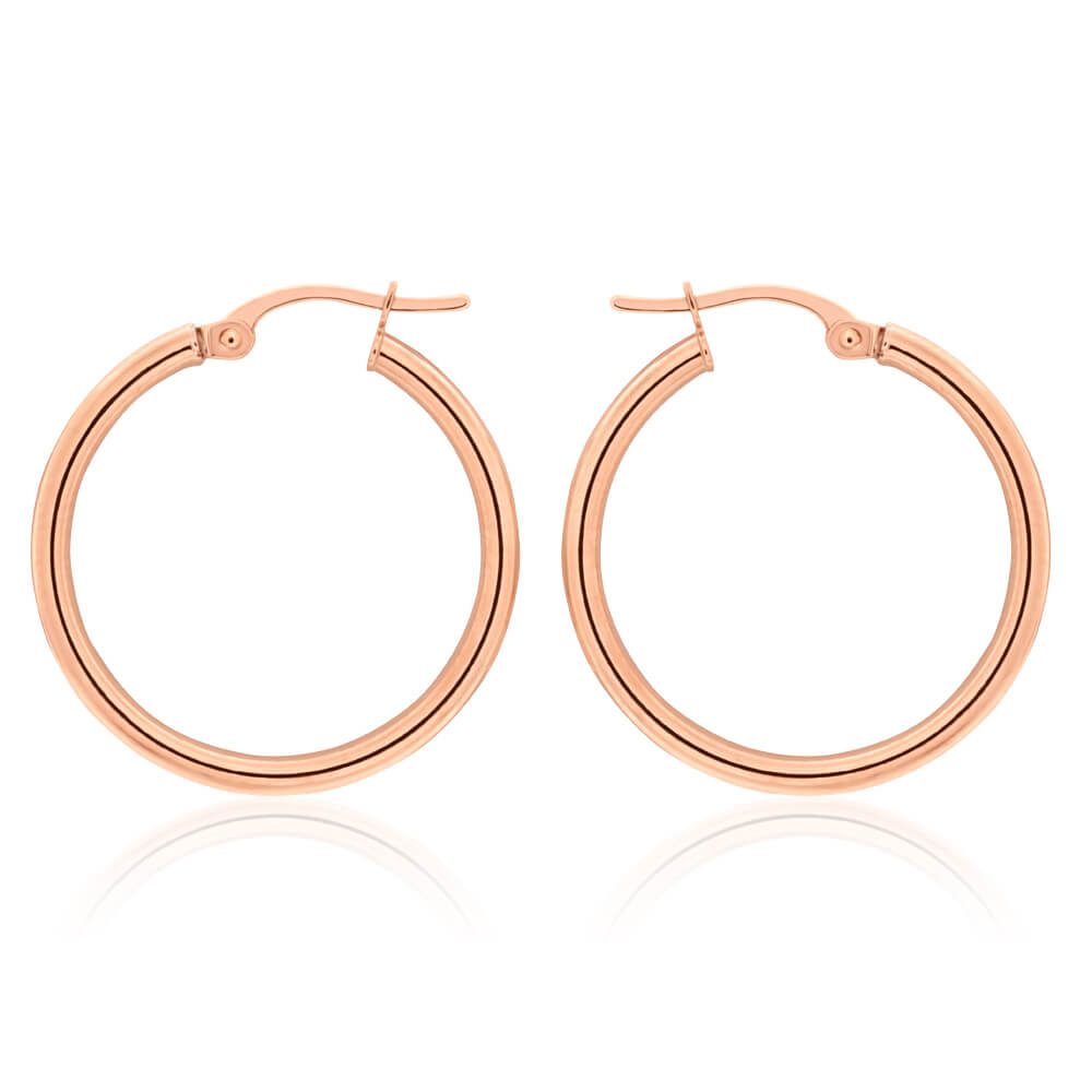 9ct Rose Gold Plain 20mm Hoop Earrings - European Made - Perfect for Everyday Wear, Parties & Special Occasions