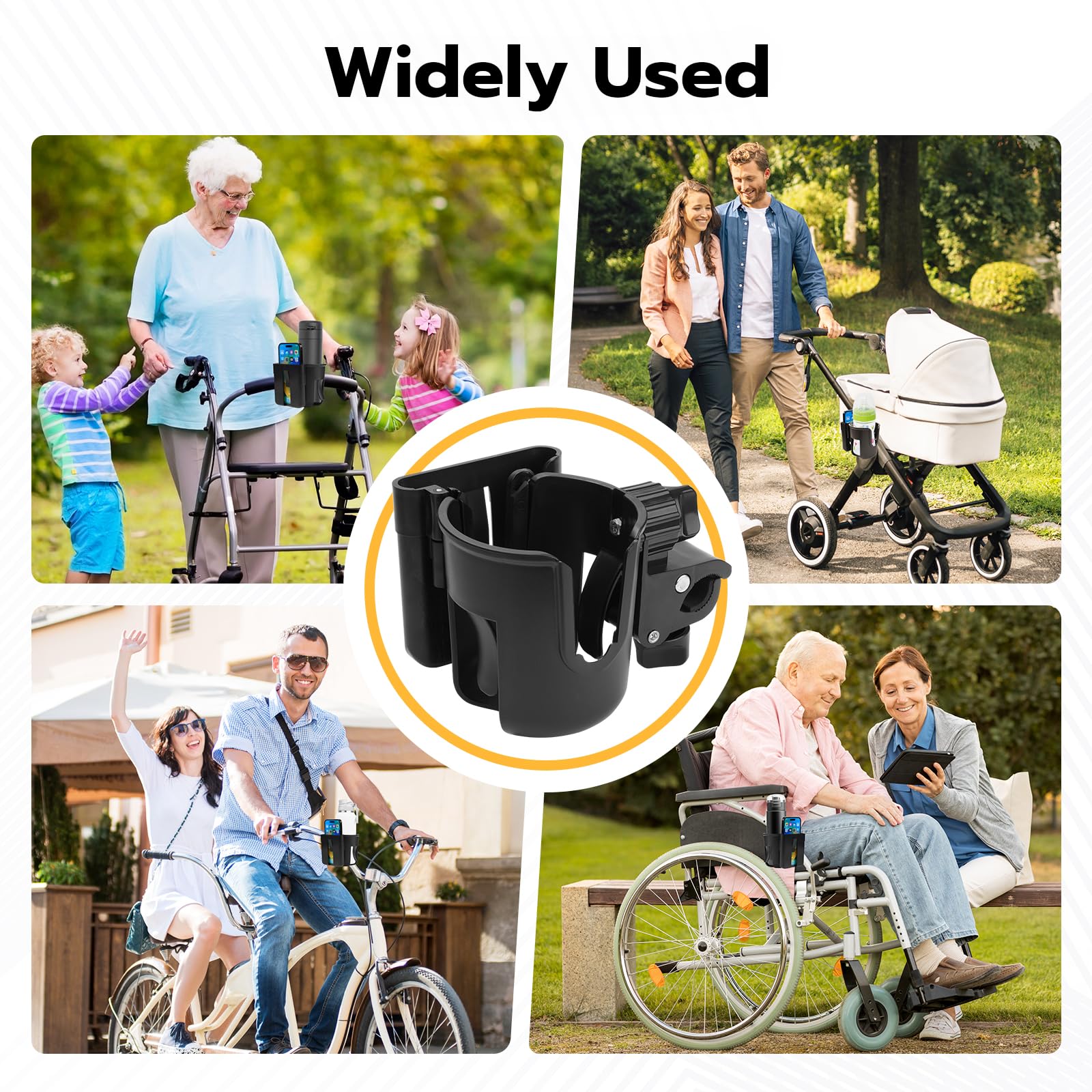 2-in-1 Universal Cup Holder with Phone Mount - Removable Dual Cup & Phone Holder for Car, Boat, Stroller, Wheelchair, Bicycle, Golf Cart - Perfect for Travel, Outdoor Activities and Daily Commute [Black]