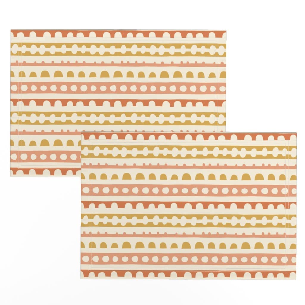 Premium Linen Cotton Canvas Placemats Set of 2 - Striped Summer Sunset Abstract Design, Playful Geometric Print Table Mats for Dining, Kitchen Decor & Party Table Setting