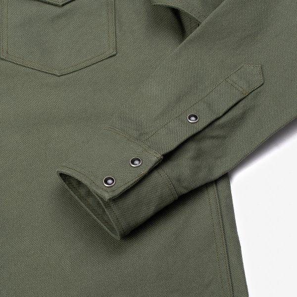 Iron Heart IHSH-235 13oz Military Serge Western Shirt - Olive Drab | Heavyweight Denim Workwear for Men | Perfect for Ranch Work, Outdoor Adventures & Casual Style