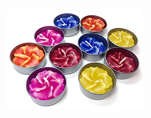 Sunne Tropical Handmade Flower Tealight Candles - Assorted Colors Hibiscus Design for Birthday Parties, Weddings, Baby Showers & Home Decor - Perfect for Romantic Ambiance, Table Centerpieces & Gift Favors