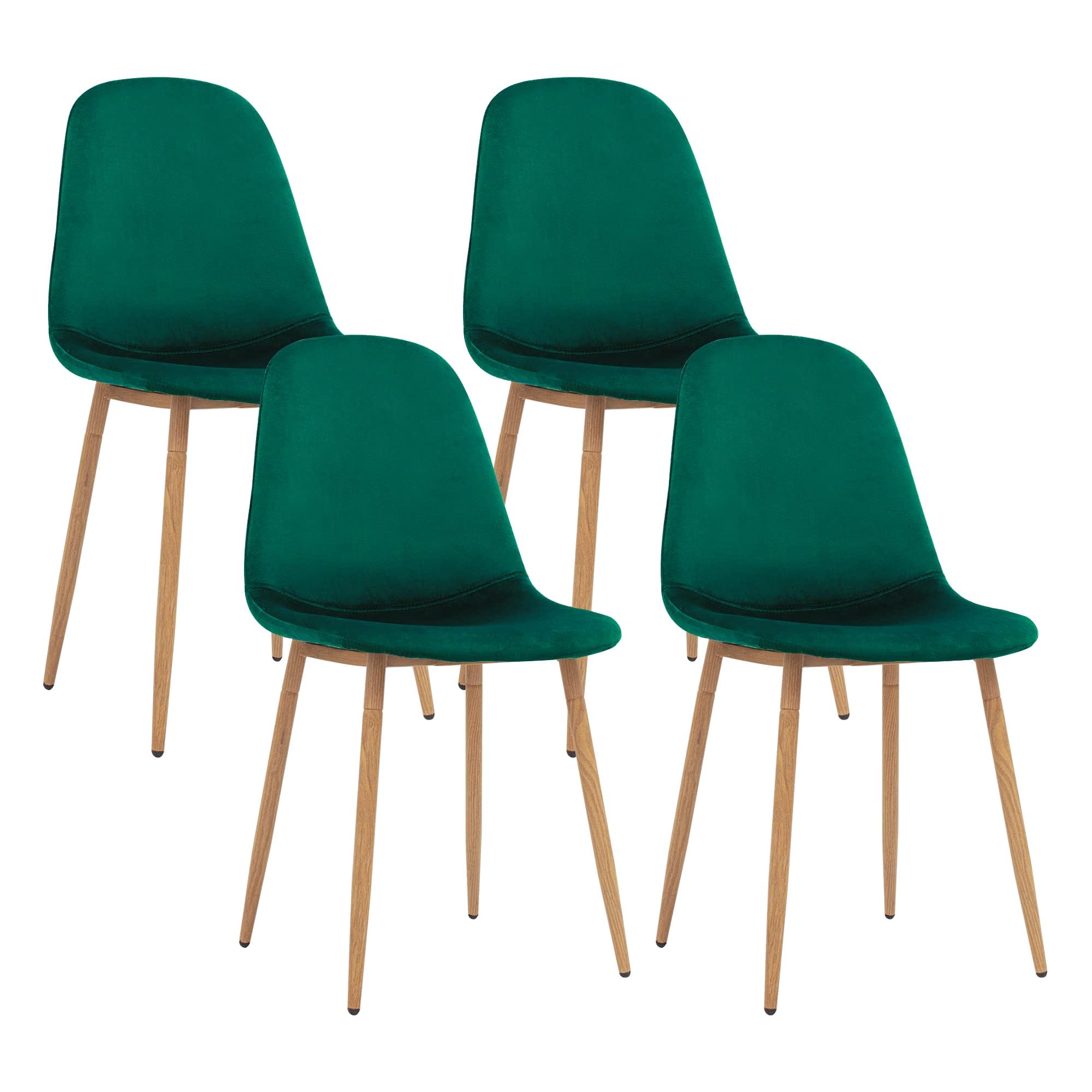 Modern Velvet Dining Chairs Set of 4 - Green Mid-Century Kitchen Chairs with Metal Legs & Cushioned Seats - Perfect for Dining Room, Breakfast Nook, and Contemporary Living Room Decor