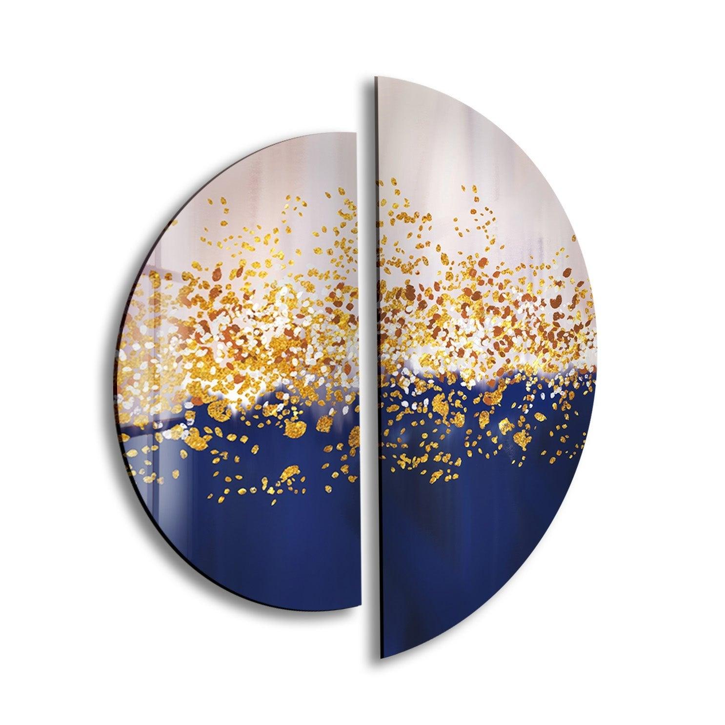 2 Piece Golden Abstract Glass Wall Art Set - Modern Home Decor for Living Room, Bedroom & Office - Elegant Handmade Glass Panel Artwork for Stylish Interior Design