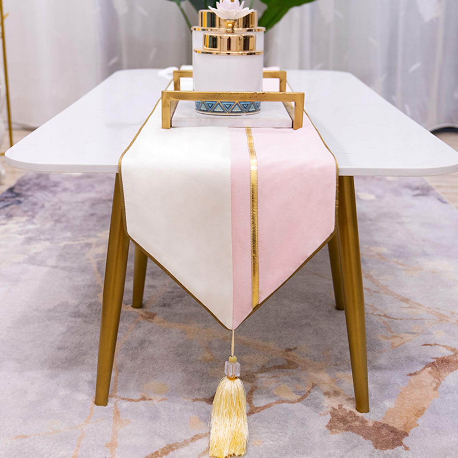 Elegant Pink Velvet Table Runner with Tassel Trim - 30×200cm V-Shaped End Design for TV Cabinet, Coffee Table & Dining Table - Perfect for Home Decor, Parties & Holiday Settings