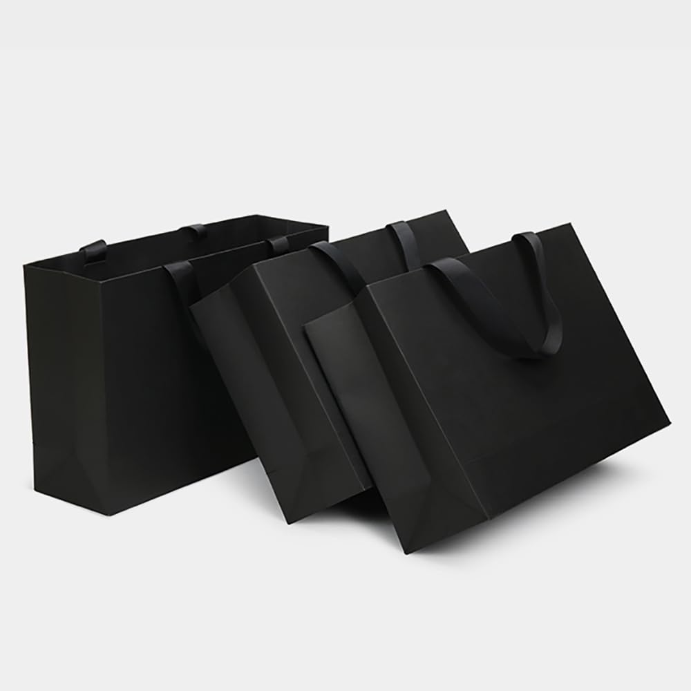 10 Large Black Gift Bags with Handles & Tissue Paper - 12.6