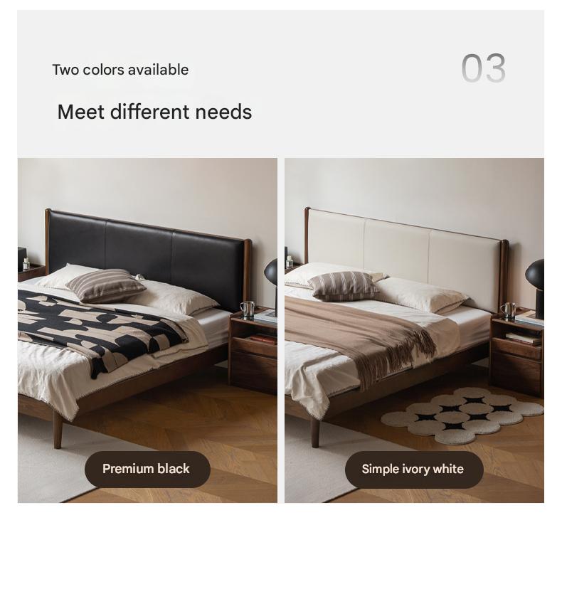 Italian Light Luxury Oak Solid Wood Leather Soft Bed - Elegant and Durable Bed Frame for Master Bedroom, Guest Room, or Modern Home Decor