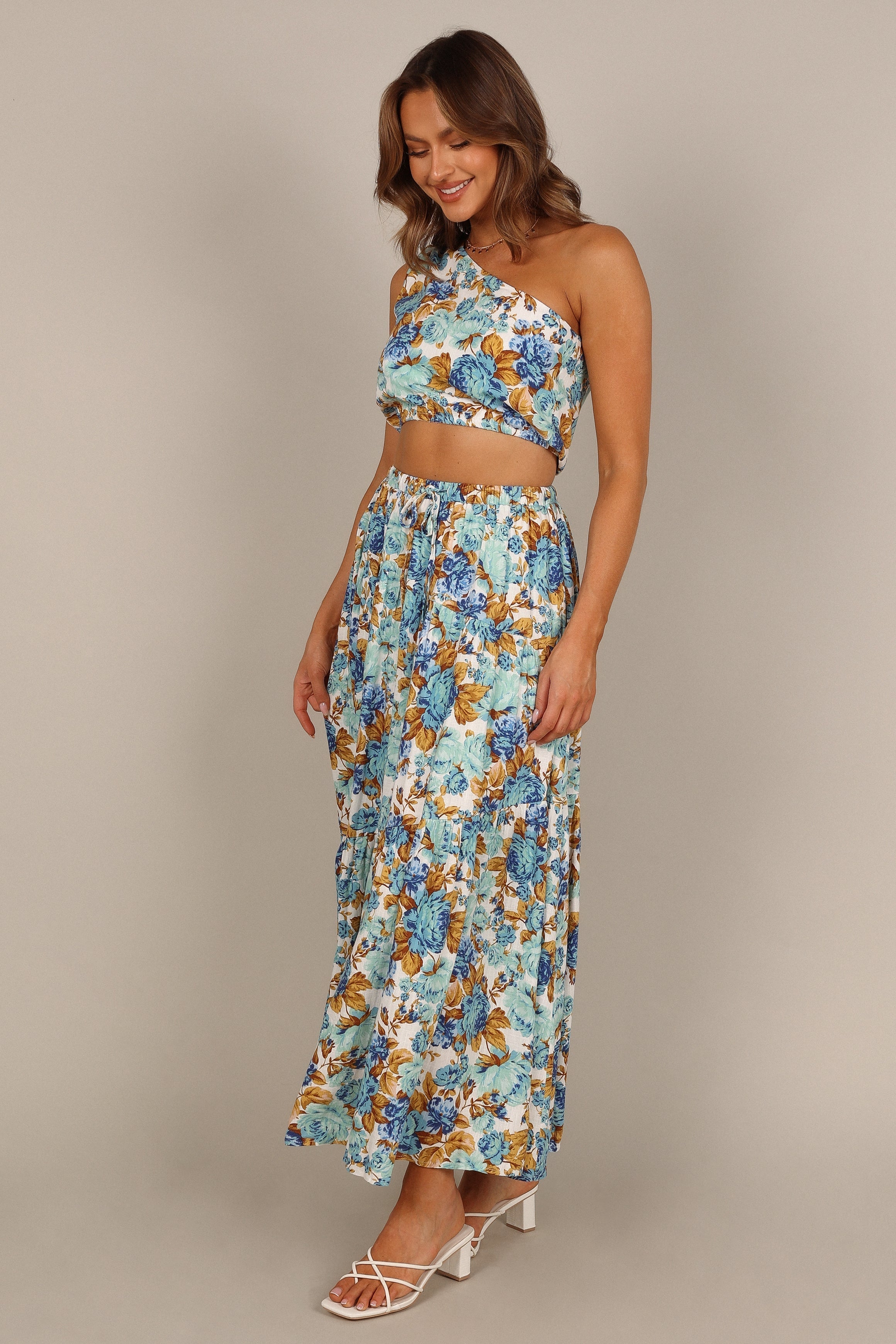 Jules High Waisted Maxi Skirt - Blue Floral Print Women's Long Skirt for Summer, Beach, Boho Style & Casual Outfits