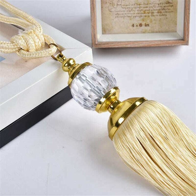 Gardena Crystal Beaded Tassel Curtain Tieback - Elegant Window Drapery Holder for Living Room & Bedroom Decor