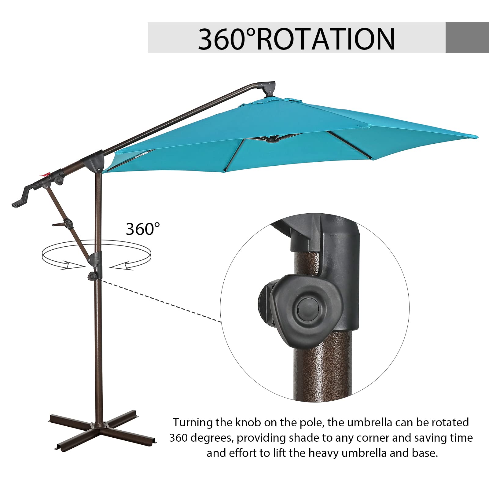 COBANA 10ft Offset Hanging Patio Umbrella - 360° Rotating Outdoor Cantilever Umbrella with Crank & Tilt System - Perfect for Poolside, Backyard, Garden, and Patio Shade