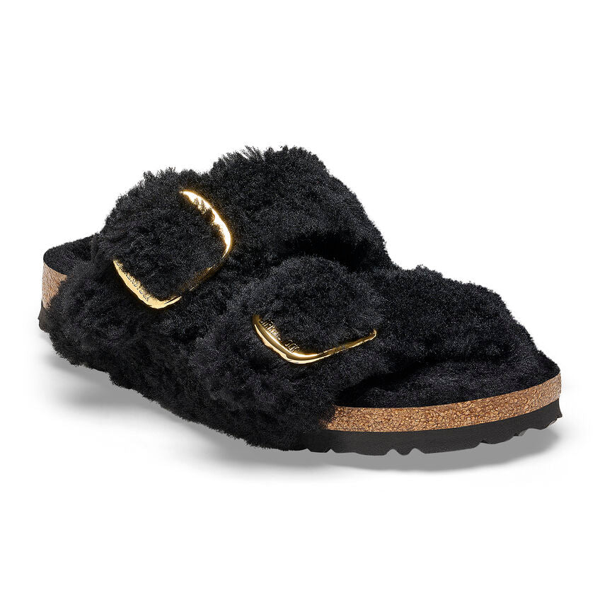 Birkenstock Arizona Big Buckle Shearling Sandals - Black Gold Comfort Footbed | Perfect for Casual Wear, Home & Office Comfort