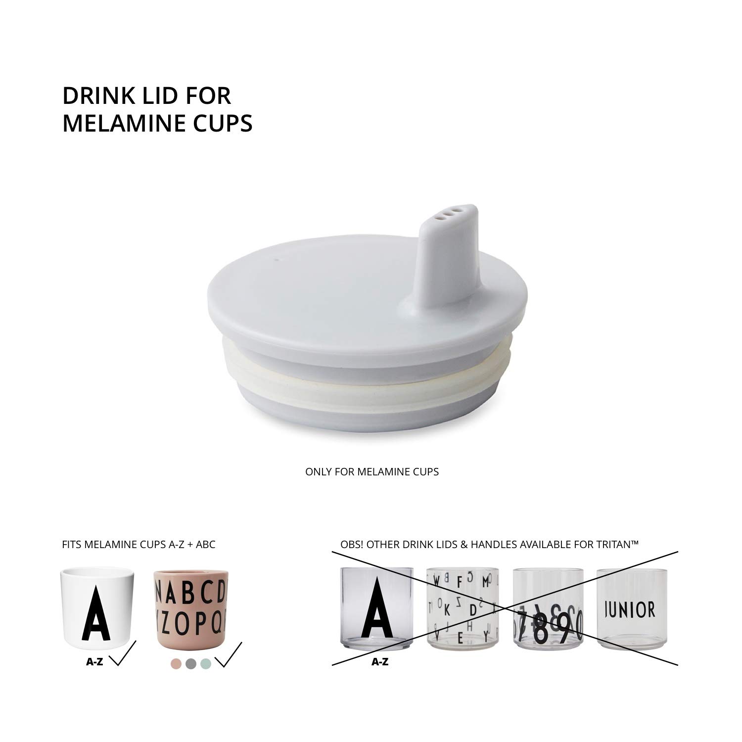 Design Letters Sippy Cup Lids for Melamine Cups - BPA Free Baby & Toddler Drinking Lids | Durable, Dishwasher Safe & Food Grade Safe | Perfect for Daycare, Travel & Home Use | Designed in Denmark