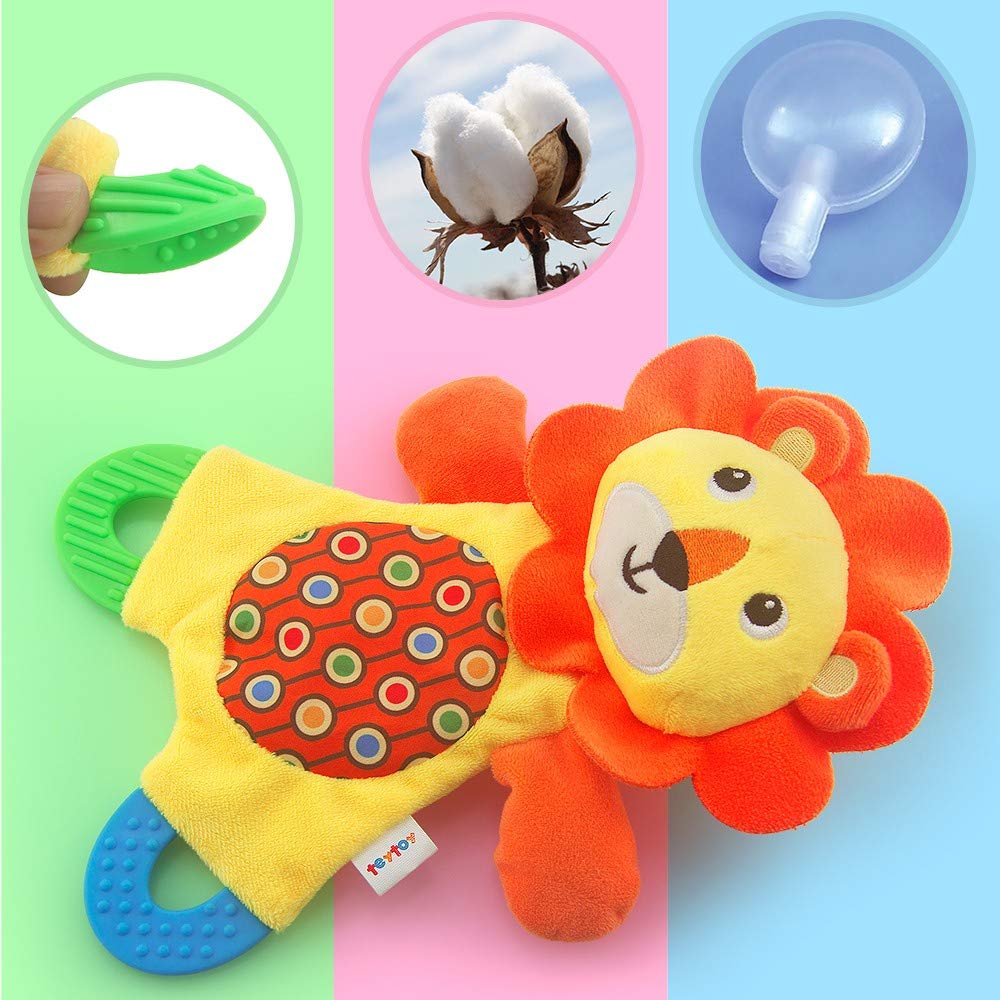 TeyToy Baby Teething Toys - 2 Pack Soft Plush Teether & Sensory Blanket for Soothing Sore Gums - Crinkle Sound Stimulation for Infants & Toddlers - Perfect Shower Gift for Newborns (Lion & Koala) - Ideal for Home, Travel & Daycare Use