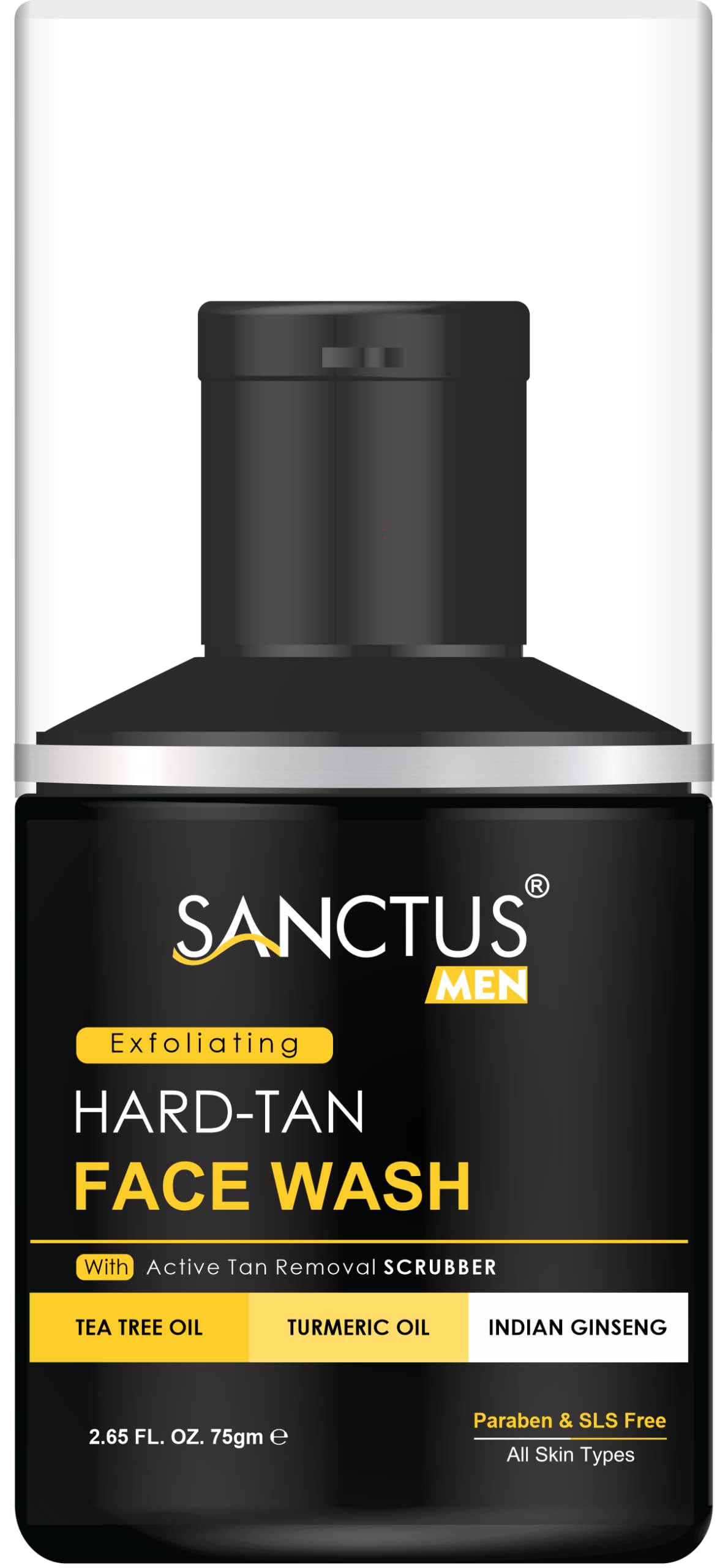 Organic Hard Tan Scrub Face Wash for Men - Insta Whitening & Oil Control with Indian Ginseng, Tea Tree Oil, Amla & Turmeric | Natural Tan Removal | 75g | Perfect for Post-Workout, Travel & Daily Skincare Routine