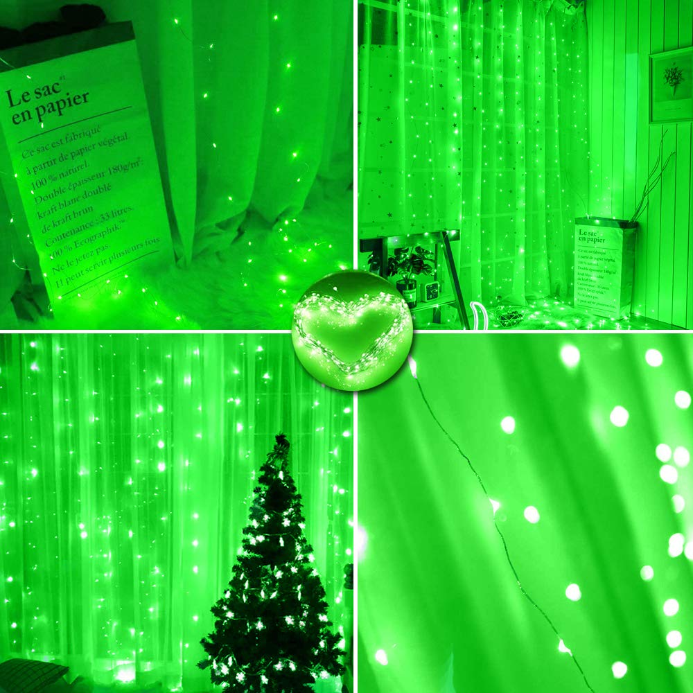 300 LED Curtain String Lights with Remote Control - USB Powered Fairy Lights for Christmas, Bedroom, Home, Xmas Tree & St. Patrick's Day Decor - 8 Lighting Modes, 9.8ft x 9.8ft Green Backdrop Lights - Perfect for Parties, Weddings & Indoor/Outdoor Holiday Decorations