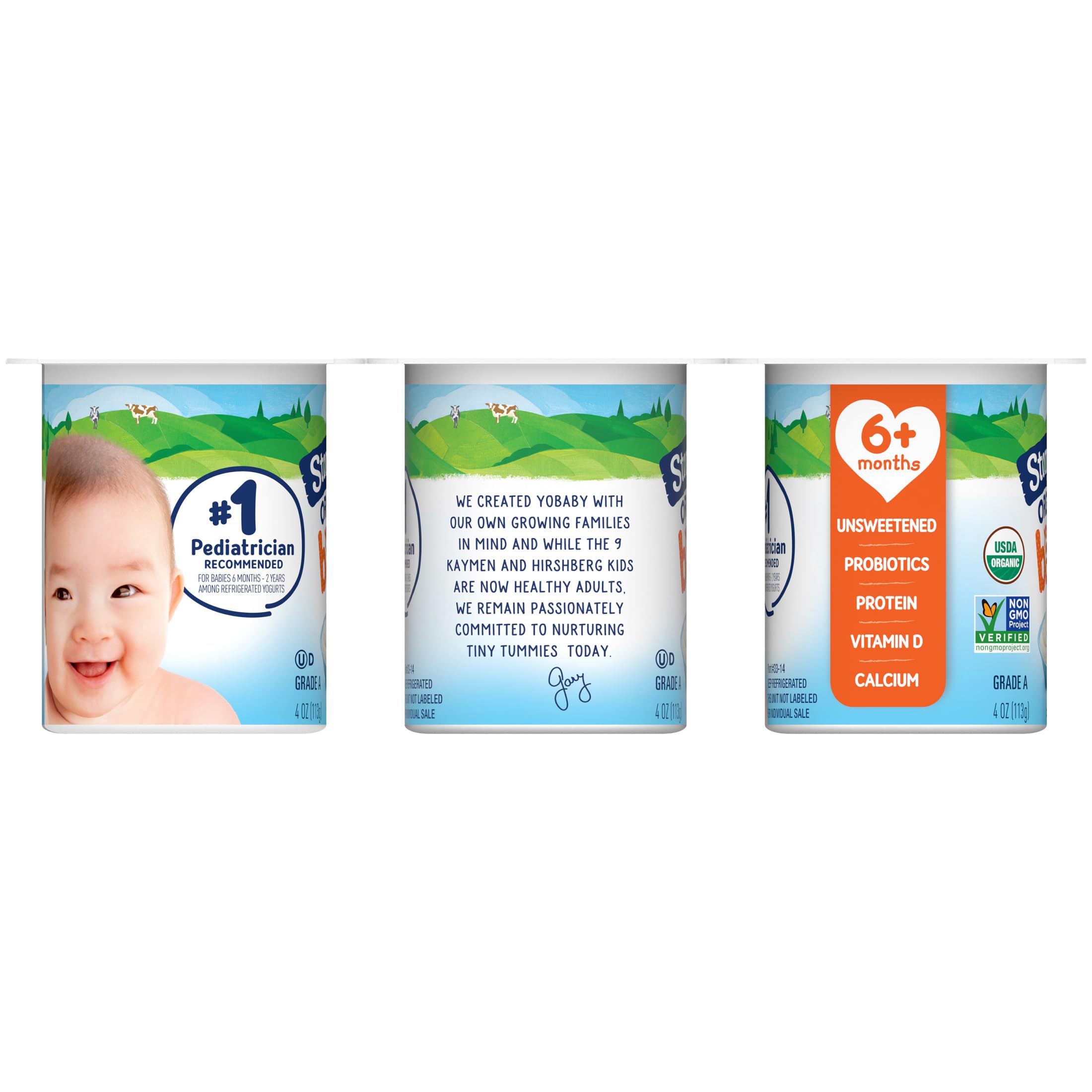 Organic YoBaby Whole Milk Yogurt with Probiotics for Babies - Plain Flavor, 4 Oz Cups (6 Pack) | Healthy Snack for Toddlers & Infants | On-the-Go Baby Food for Daycare & Travel