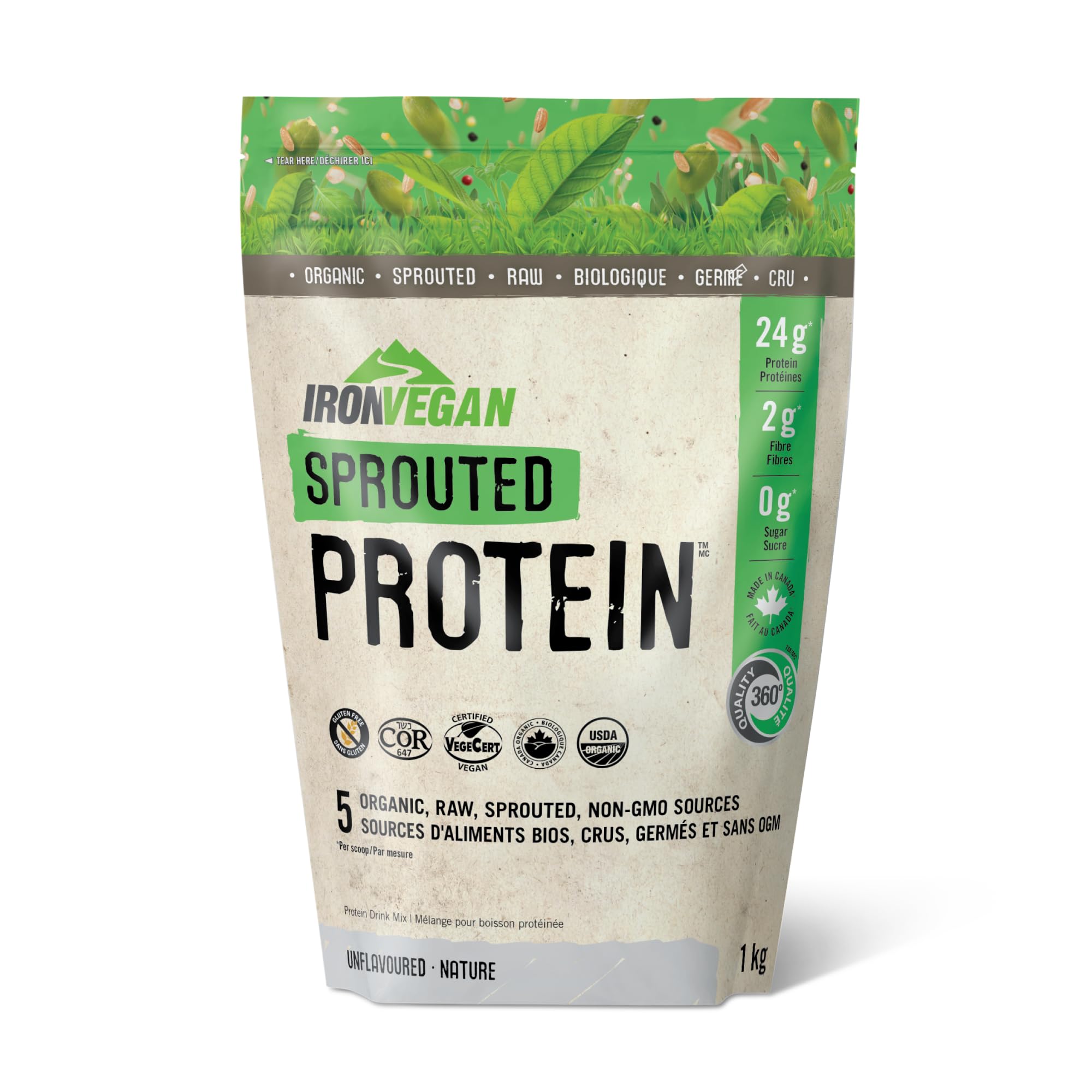 Organic Sprouted Plant Protein Powder Unflavored - 1000g | Vegan, Gluten-Free, Non-GMO | Perfect for Smoothies, Baking & Post-Workout Recovery