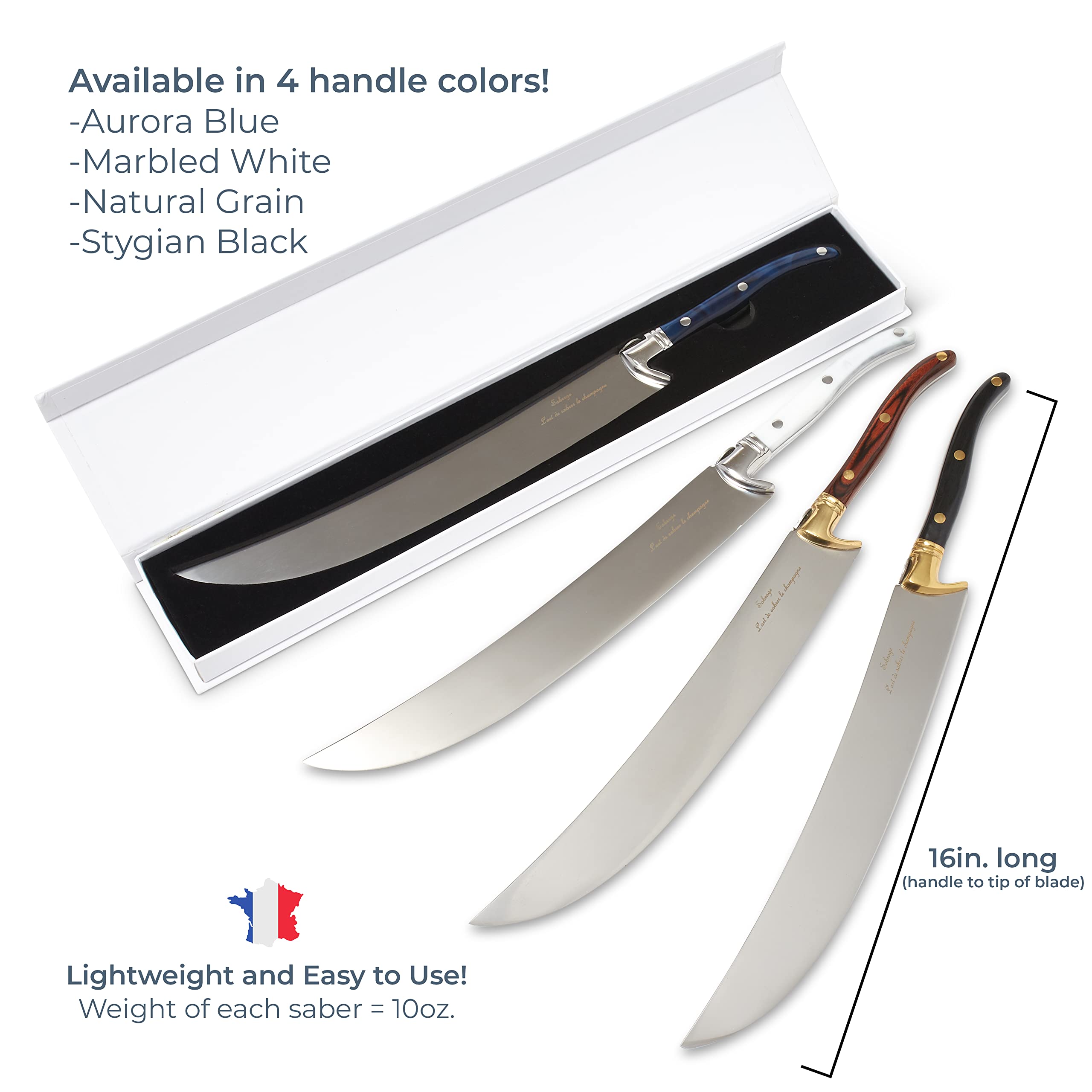 Premium 16 Inch French Laguiole Champagne Saber Sword - Elegant Sabrage Tool with White Handle & Display Box - Perfect for Weddings, Parties & Special Celebrations