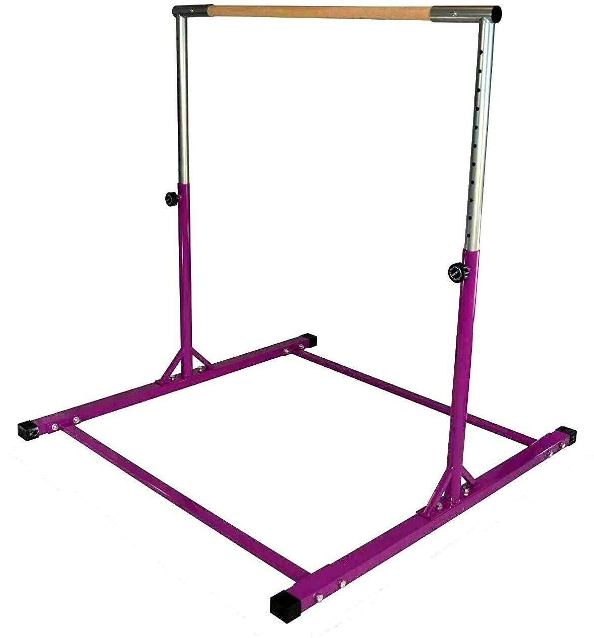 Professional Adjustable Kip Bar Jungle Gym - 3 to 5 FT Height Expandable Horizontal Gymnastics Bar for Junior Training (Purple) - Perfect for Home Gyms, Backyard Play & Kids Fitness Development