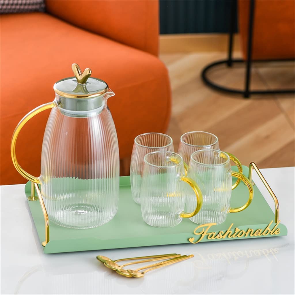 YQBUER 4-Cup Glass Kettle Set - High Temperature Resistant Water Pitcher for Hot & Cold Drinks - Office & Home Use - Perfect for Tea, Coffee, Lemon Water (B Color)