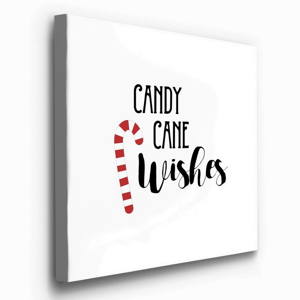Candy Cane Wishes Christmas Wall Art - Premium Gallery Wrapped Canvas Decor in White, Red & Black | 40x40 Inches Ready-to-Hang Winter Word Art | Made in USA | Perfect for Living Room, Bedroom & Holiday Home Decor
