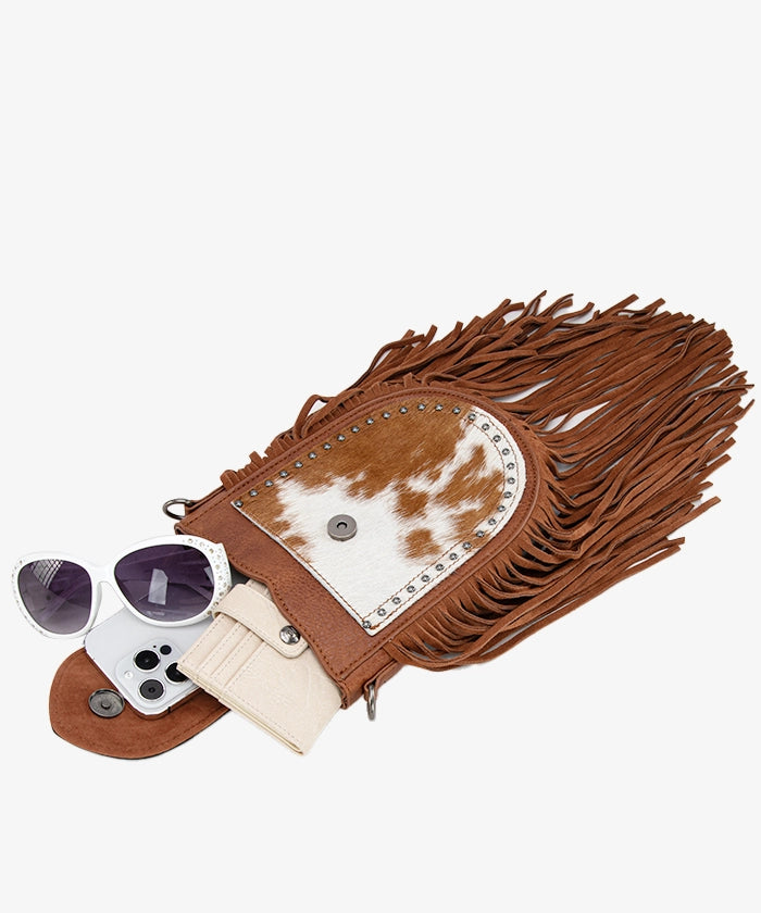 Trinity Ranch Genuine Hair-On Cowhide Fringe Crossbody Bag - Stylish Western Leather Purse for Women, Perfect for Country Concerts, Rodeos & Everyday Use