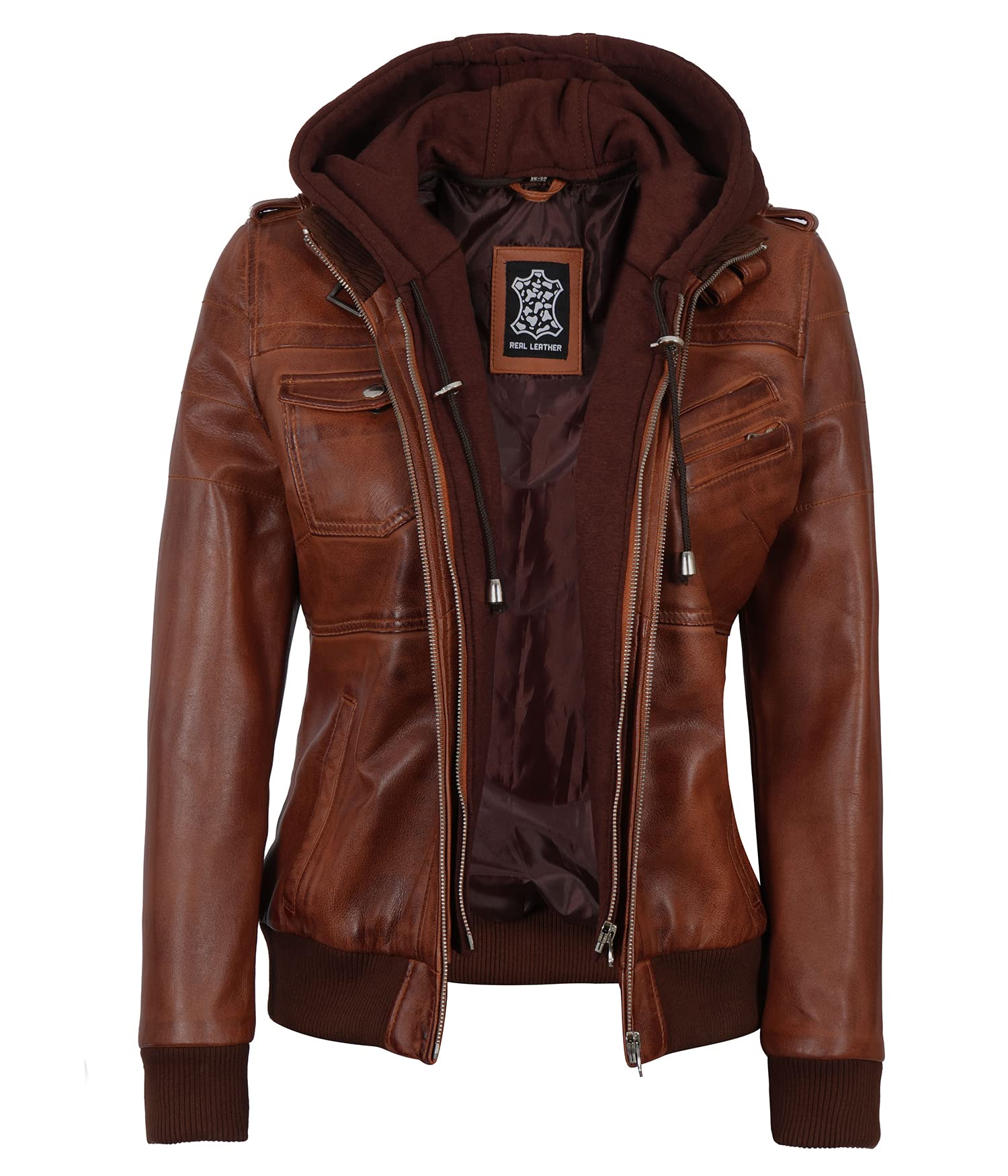 Genuine Lambskin Bomber Leather Jacket for Women - Premium Real Leather Jacket with Detachable Hood | Stylish Outerwear for Casual Wear, Night Out & Motorcycle Riding