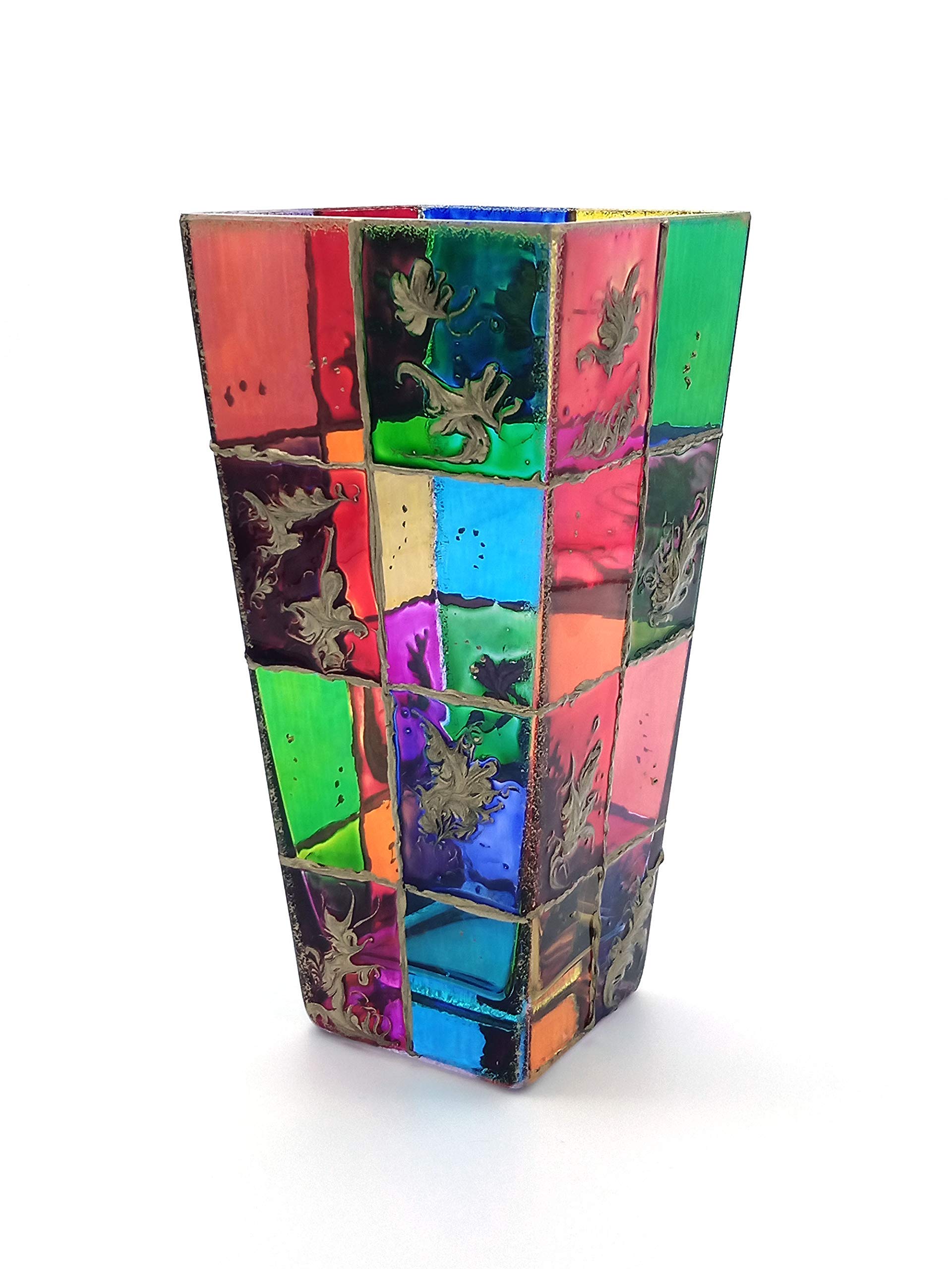 Golden Window 250 Crystal Vase - Hand-Painted Murano Style Venetian Glass Art Piece for Home Decor, Wedding Centerpieces & Luxury Gift Giving