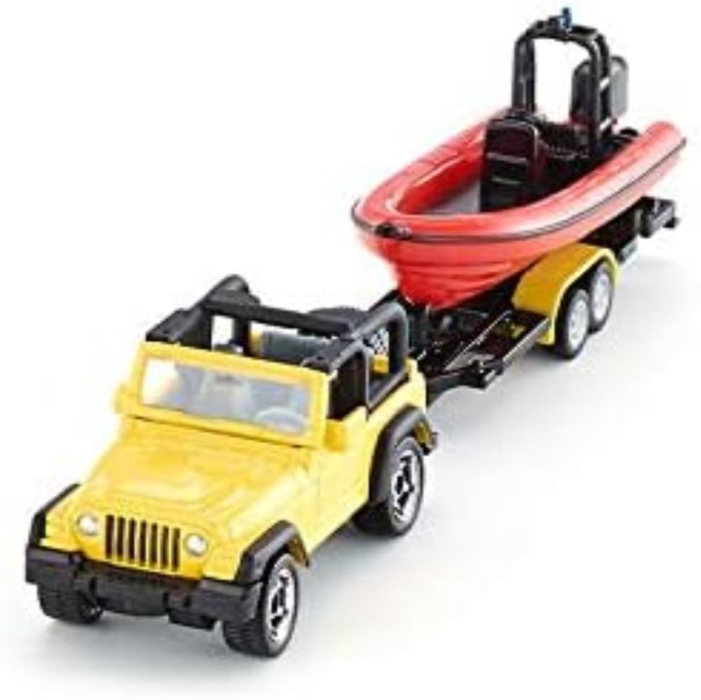 Siku 1658 Jeep with Boat - Yellow/Red Metal/Plastic Toy for Water Play