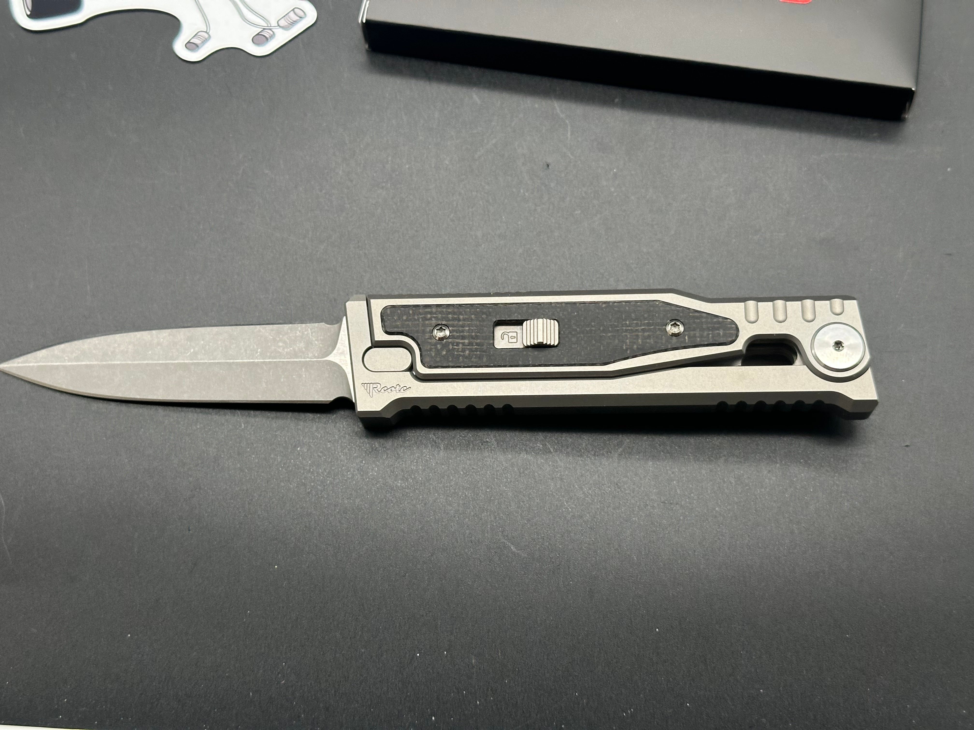 REATE EXO-M 2 Folding Knife with Lock, Black Micarta Inlay Handle, ELMAX Double Edge Blade - EDC, Outdoor, Camping & Survival Gear
