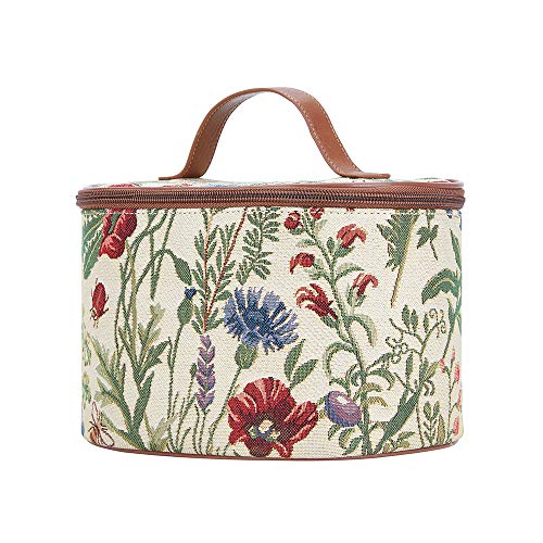 Signare Tapestry Toiletry Bag for Women - Sunflower Poppy Butterfly Dragonfly Morning Garden Design Makeup Organizer Travel Cosmetic Case | Perfect for Travel, Gym, Beach & Daily Use (TOIL-MGD)