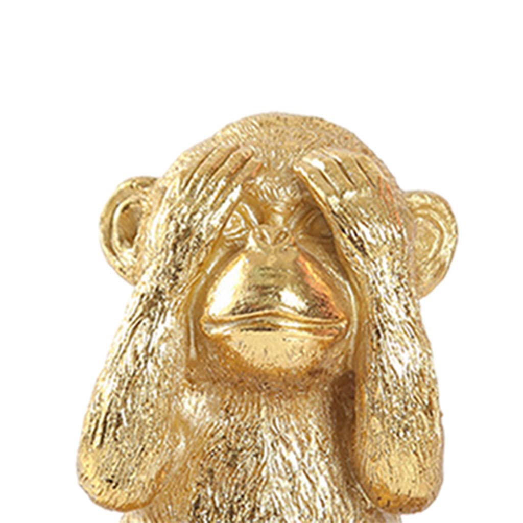 Handmade Resin Feng Shui Monkey Statue - Gold Chinese No Evil Monkey Figurine for Home Decor & Good Luck | Perfect for Living Room, Office & Gift Giving