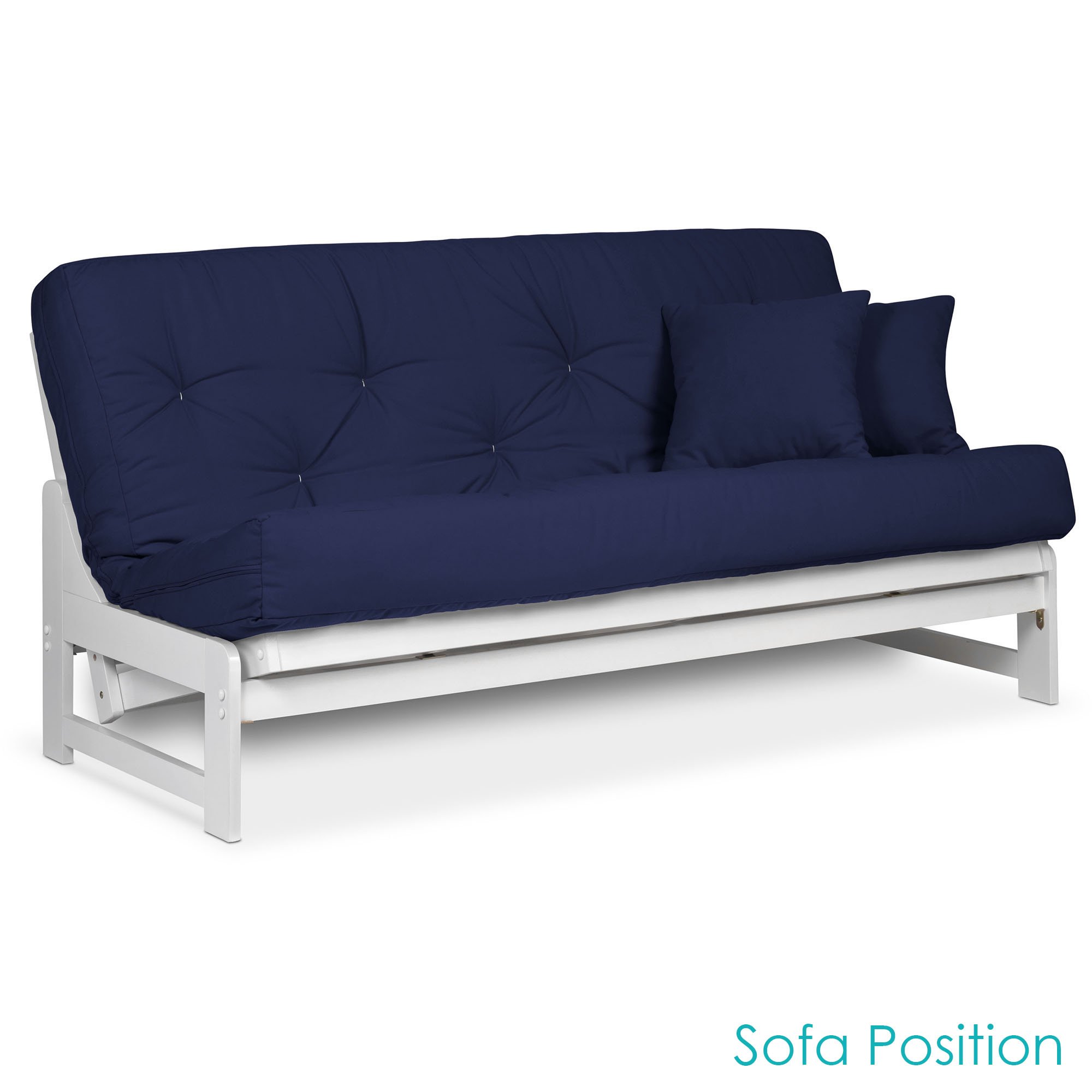 Nirvana Futons Arden Armless White Wood Futon Frame Only - Full or Queen Size Solid Hardwood Sofa Bed Frame | Space Saving Design for Small Rooms, Dorms & Apartments | Perfect for Guest Beds, Home Offices & Studio Living