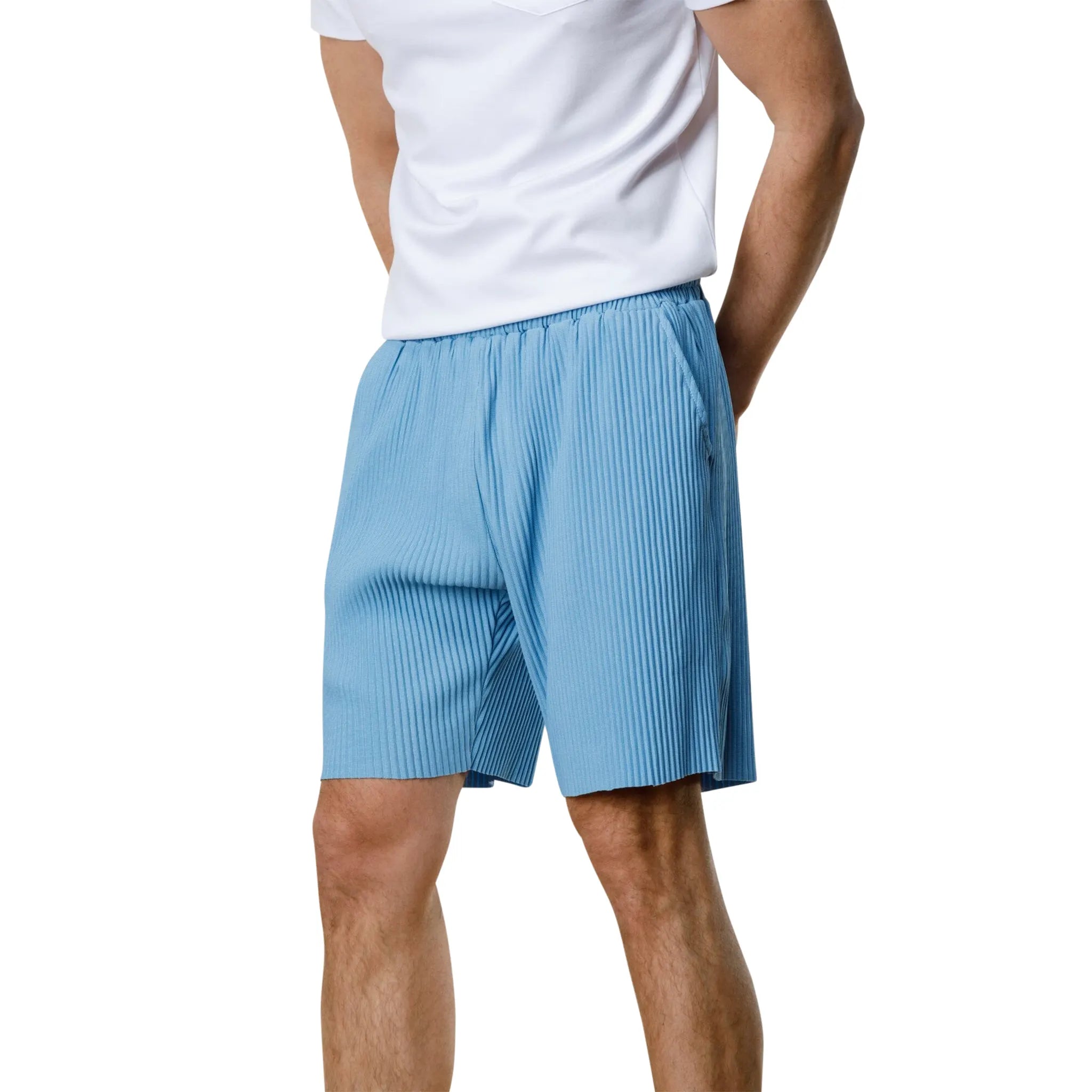 Belier Pleated Light Blue Shorts for Women - Stylish Summer Casual Wear for Outings & Beach Vacations