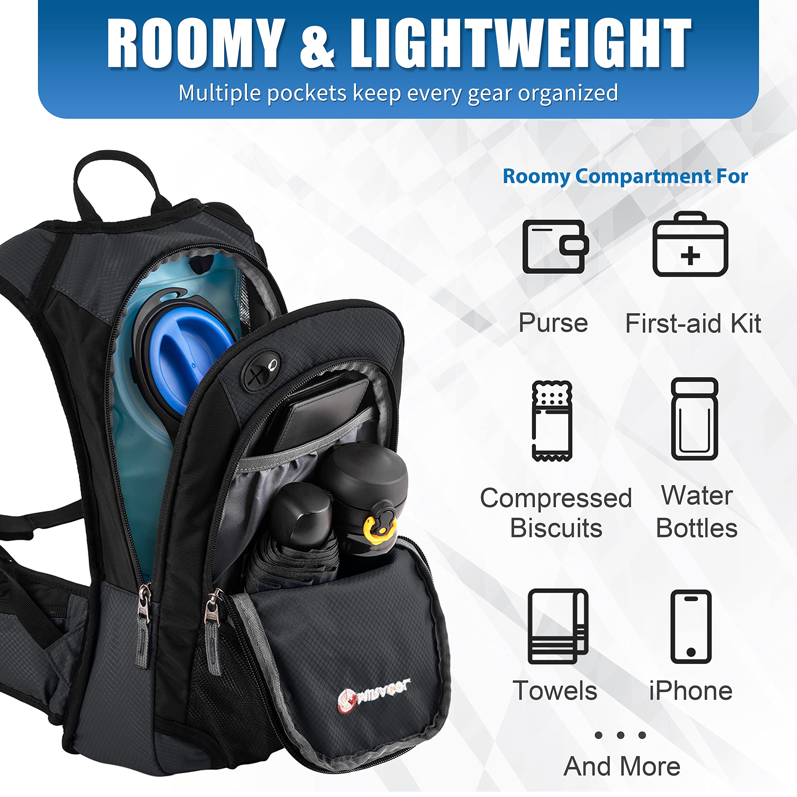Miracol Insulated 2L Hydration Pack - Lightweight Hiking Water Backpack with Leak-Proof Bladder for Outdoor Adventures, Running, and Cycling