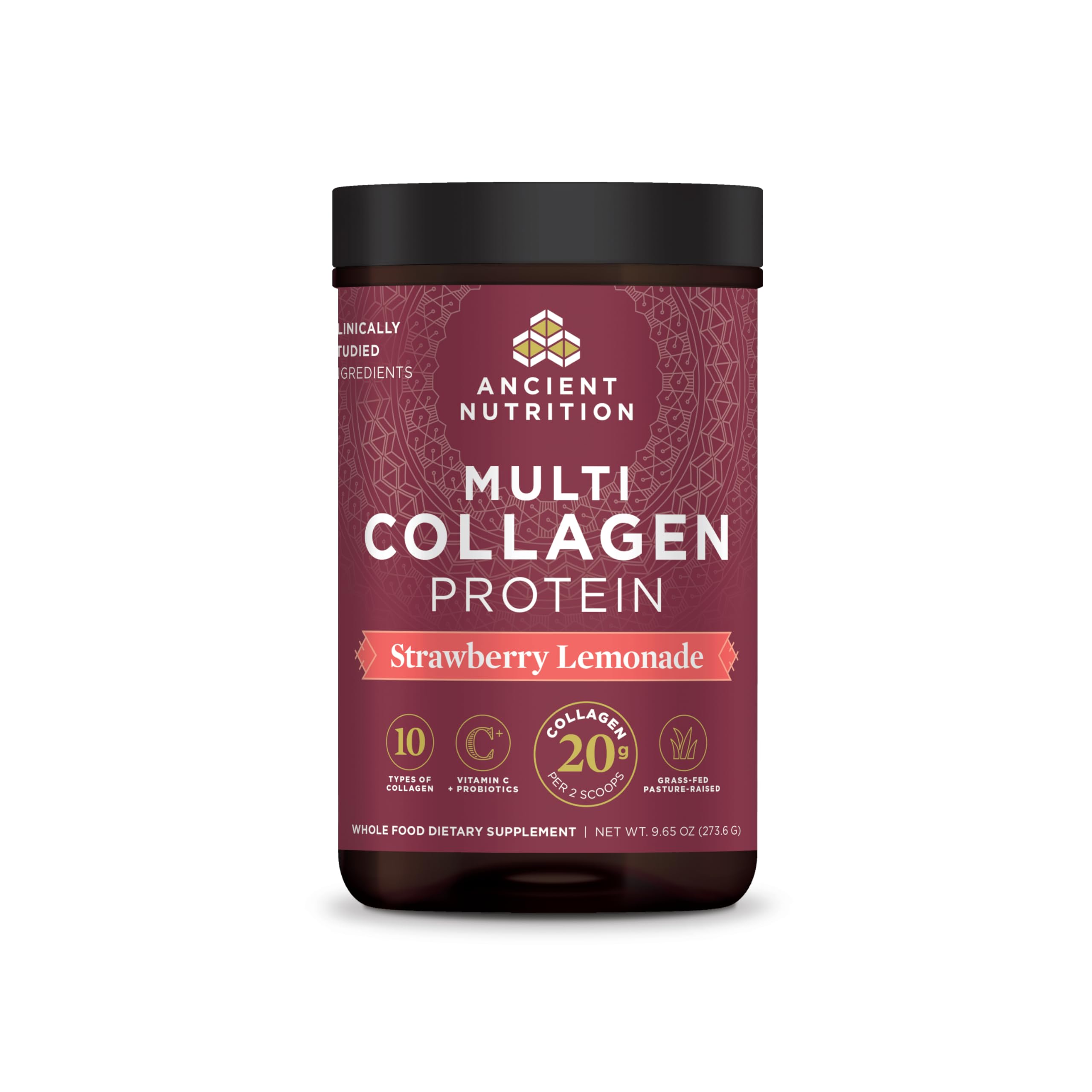 Ancient Nutrition Multi Collagen Protein Powder - Strawberry Lemonade Flavor (9.65oz, 24 Servings) with Hydrolyzed Collagen Peptides & Vitamin C for Skin, Nails, Gut & Joint Health | Perfect for Smoothies, Post-Workout Recovery & Daily Wellness Boost