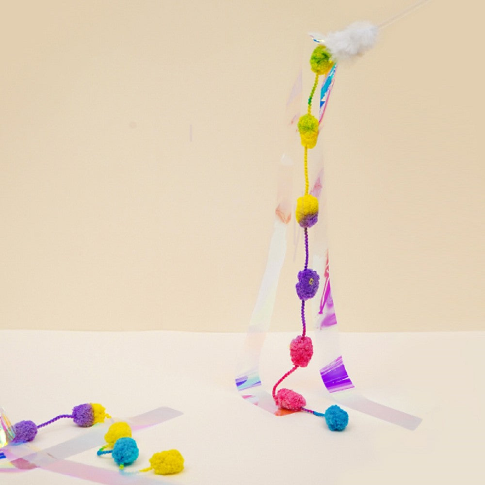 Rainbow Stick Cat Teaser Toy - Interactive Cat Wand with Feathers for Play & Exercise - Perfect for Indoor Cats, Kittens & Playtime Fun